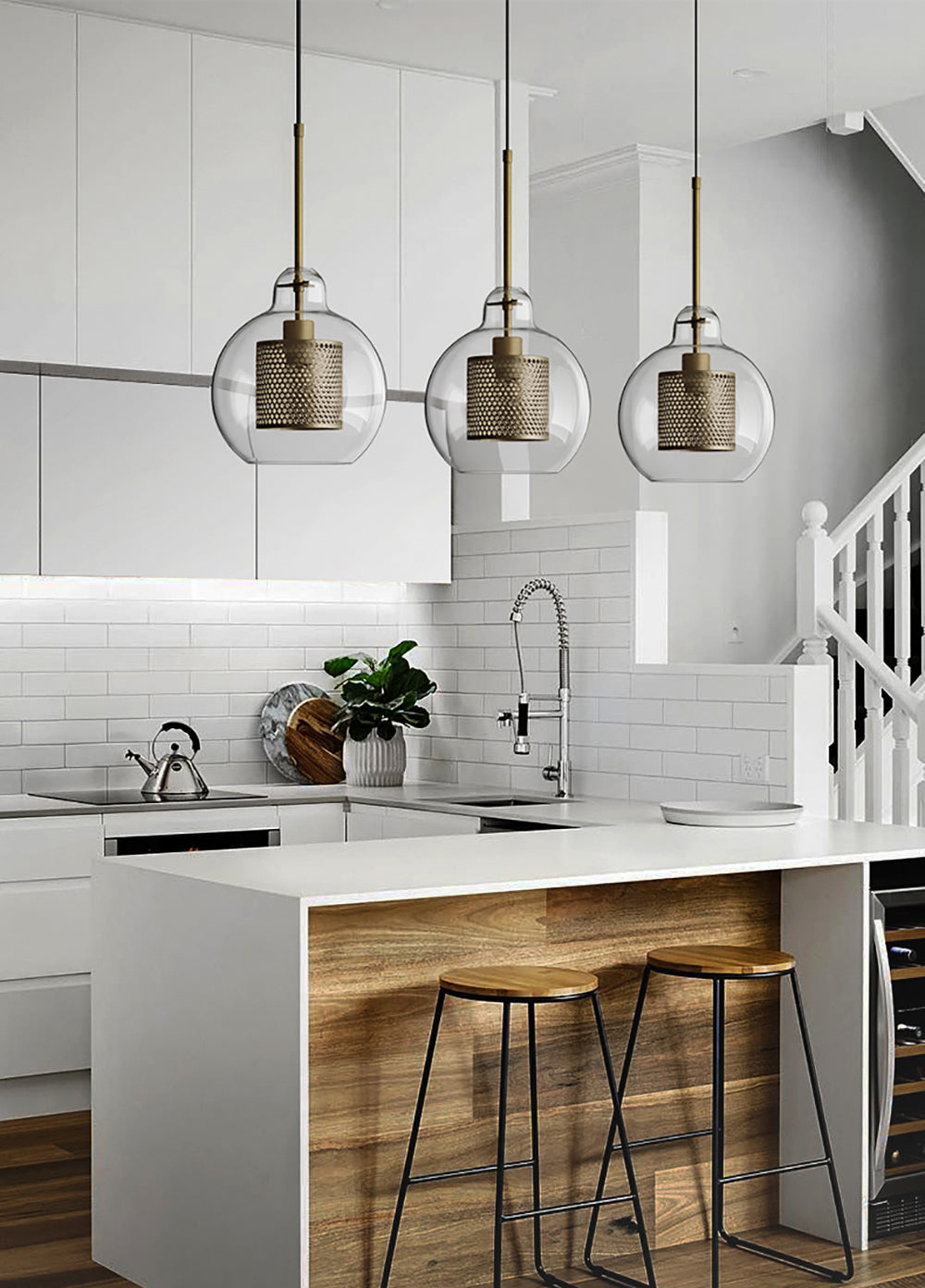 Chiswick Glass Pendant Light - Modern Hanging Ceiling Lamp for Kitchen Island, Dining Room & Bedroom Lighting