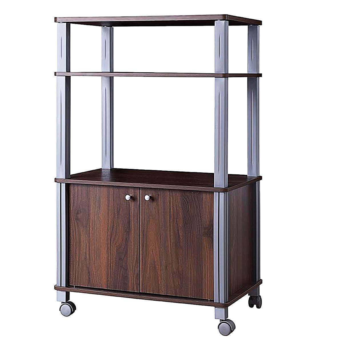 3-Tier Rolling Microwave Stand with Utility Shelves - Multifunctional Kitchen Baker’s Rack, Spice Organizer & Storage Cart for Home, Dining Room or Commercial Use (Brown) | Perfect for Small Spaces, Apartment Kitchens & Restaurant Prep Stations