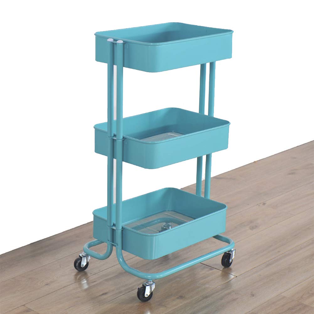 Professional Salon Trolley Cart - Portable Hair Salon Perm & Dyeing Tool Cart with Wrought Iron Grid - Movable Storage Rack for Salon, Kitchen, Balcony & Bedroom - Durable Metal Organizer in Blue
