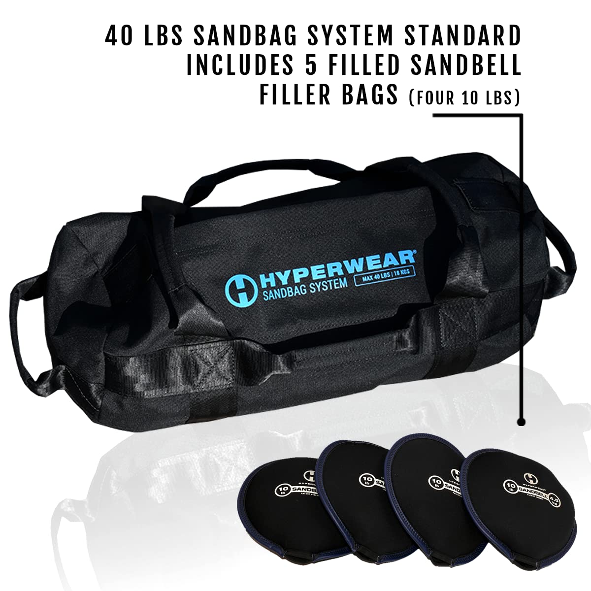 HYPERWEAR Adjustable Sandbag System - Heavy-Duty Workout Sandbags with Handles & Pre-Filled SandBell Filler (25lb, 40lb, 80lb, 160lb) for Strength Training, CrossFit, Home Gym & Outdoor Fitness