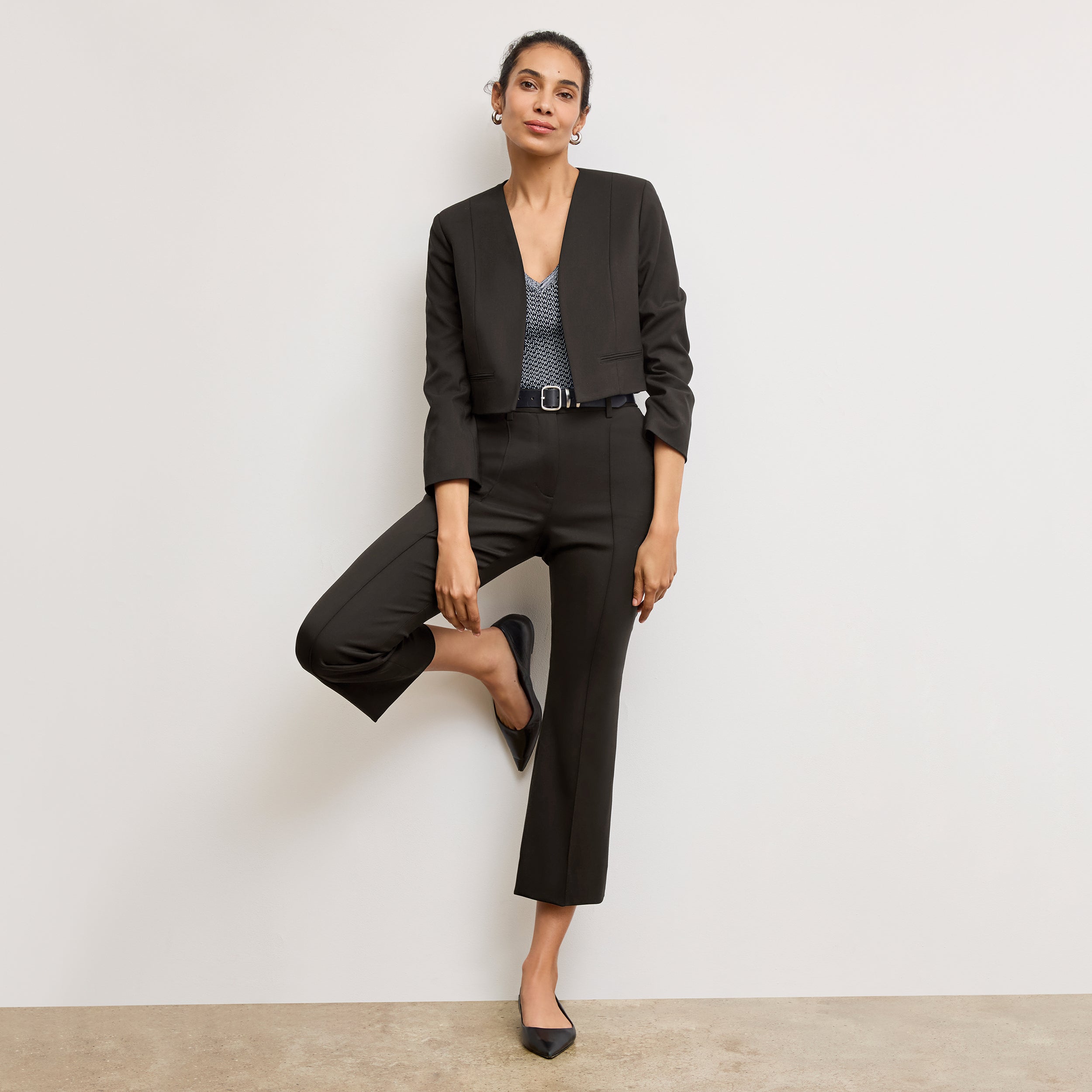 Tessa Kick Flare Trouser - Washable Wool Twill Pants for Women | Black | Office Wear & Casual Outfits