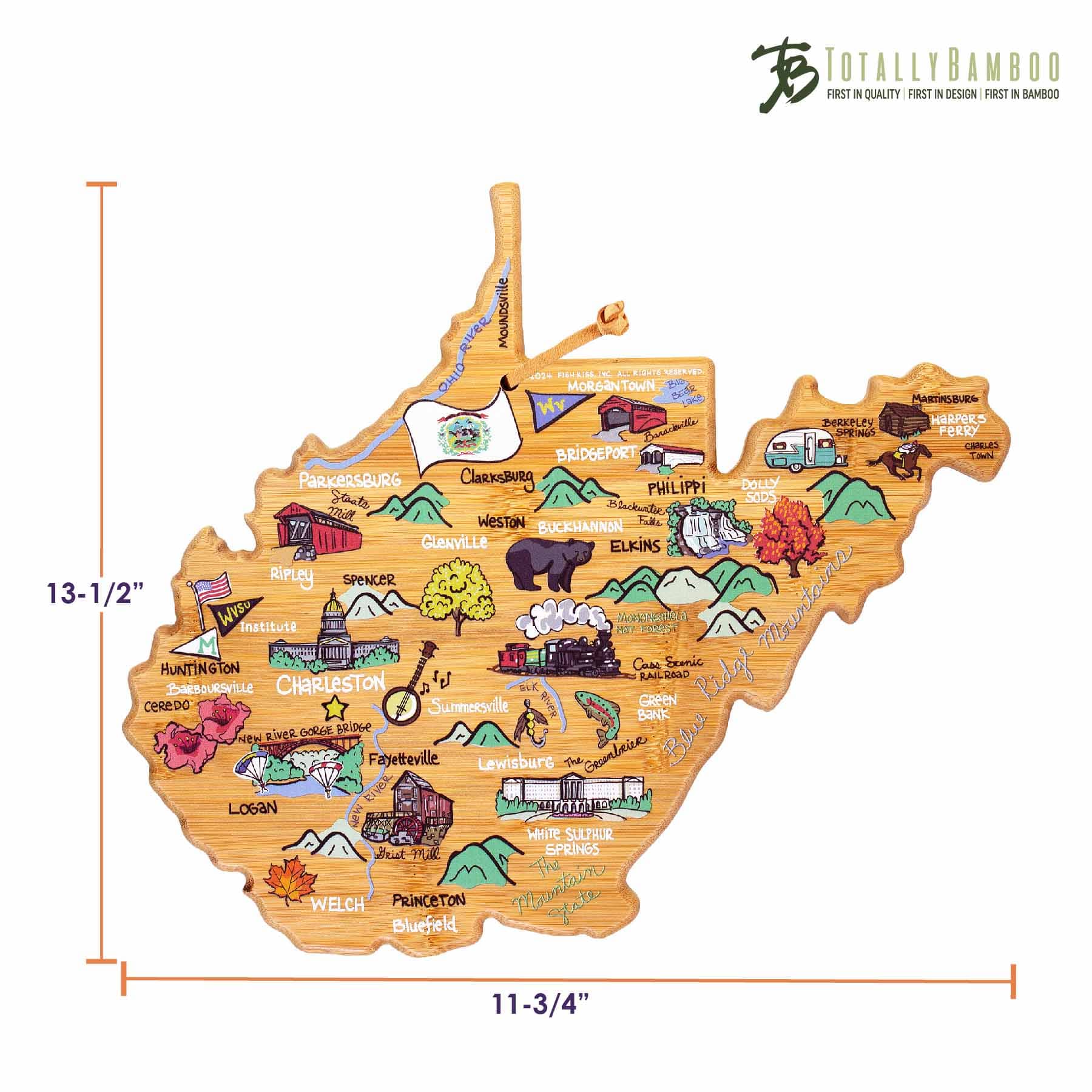 Premium West Virginia Wooden Cutting Board with Fish Kiss™ Artwork - Durable Kitchen Essential for Chopping, Serving & Decor - Perfect for Home Chefs & Gift Giving