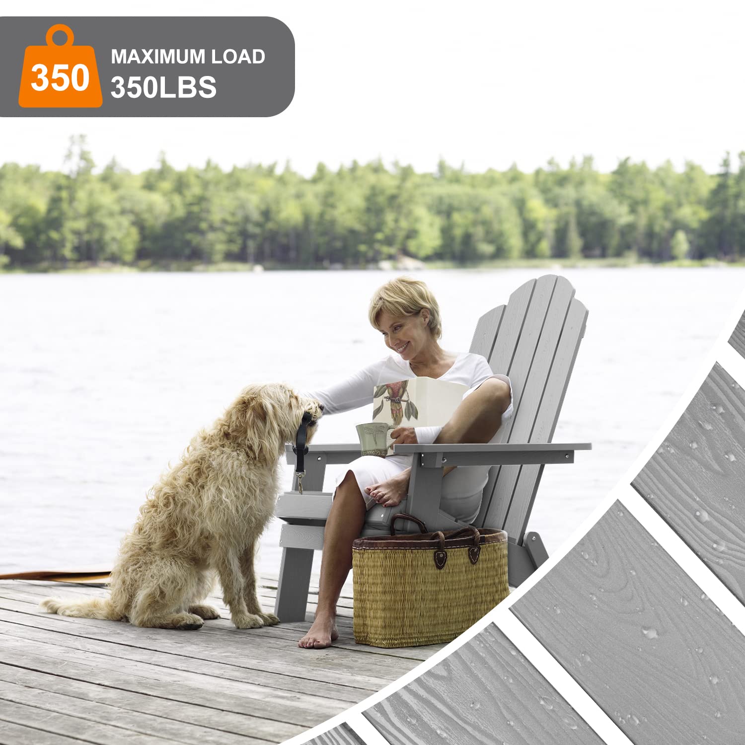 MXIMU Folding Adirondack Chair - Durable Plastic Outdoor Lounge Chair for Lawn, Backyard, Deck, Garden & Camping - Fire Pit Seating - Weather-Resistant Grey Patio Furniture (Perfect for Relaxing by the Poolside or Around the Fire Pit)