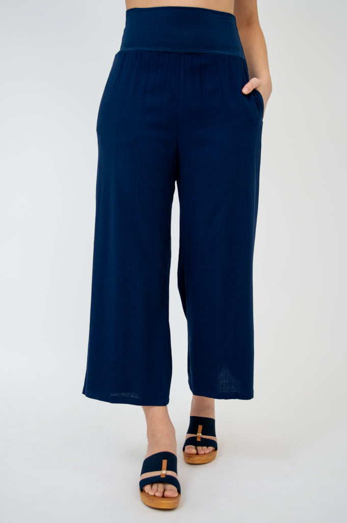 Landon Capri Pants - Soft Indigo Linen Bamboo Blend for Women - Perfect for Summer Travel, Beach Vacations & Casual Outings