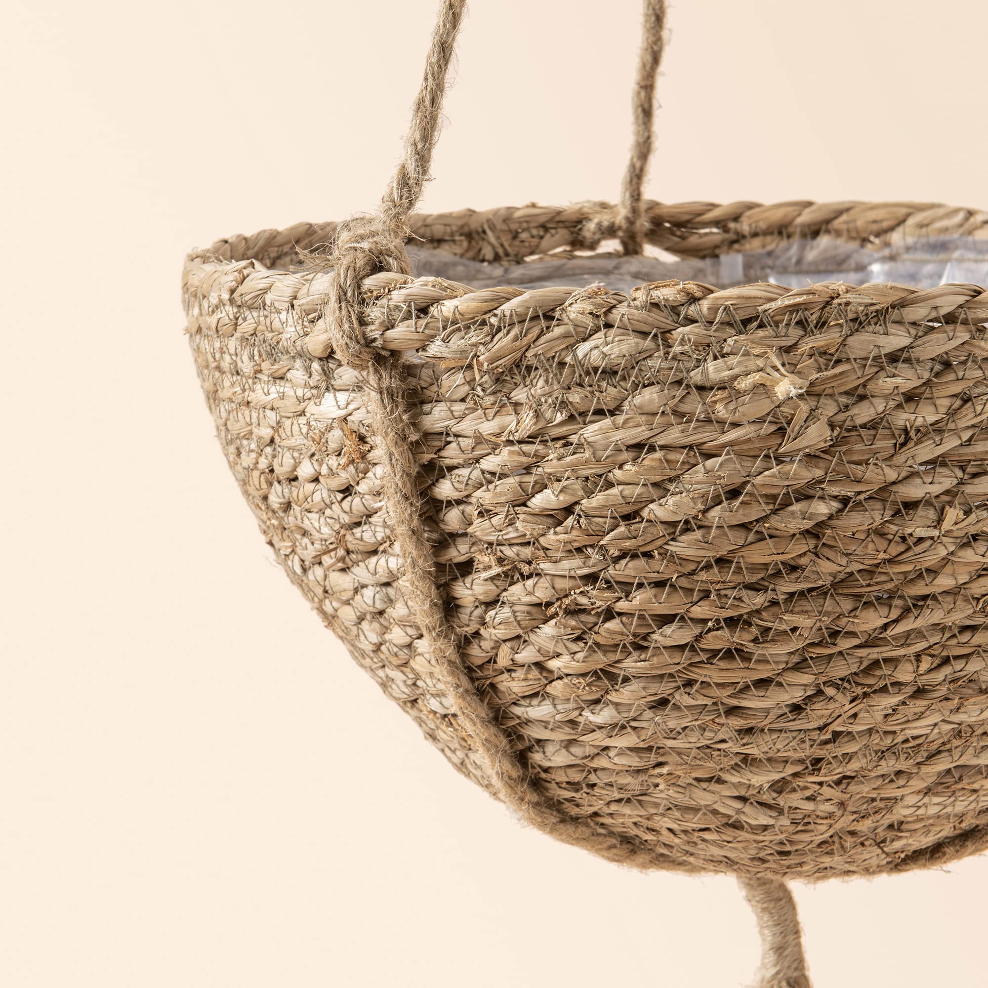 Natural Seagrass Hanging Planter Basket Set - 2 Pack Boho Indoor Plant Pots with Covers, 12.4