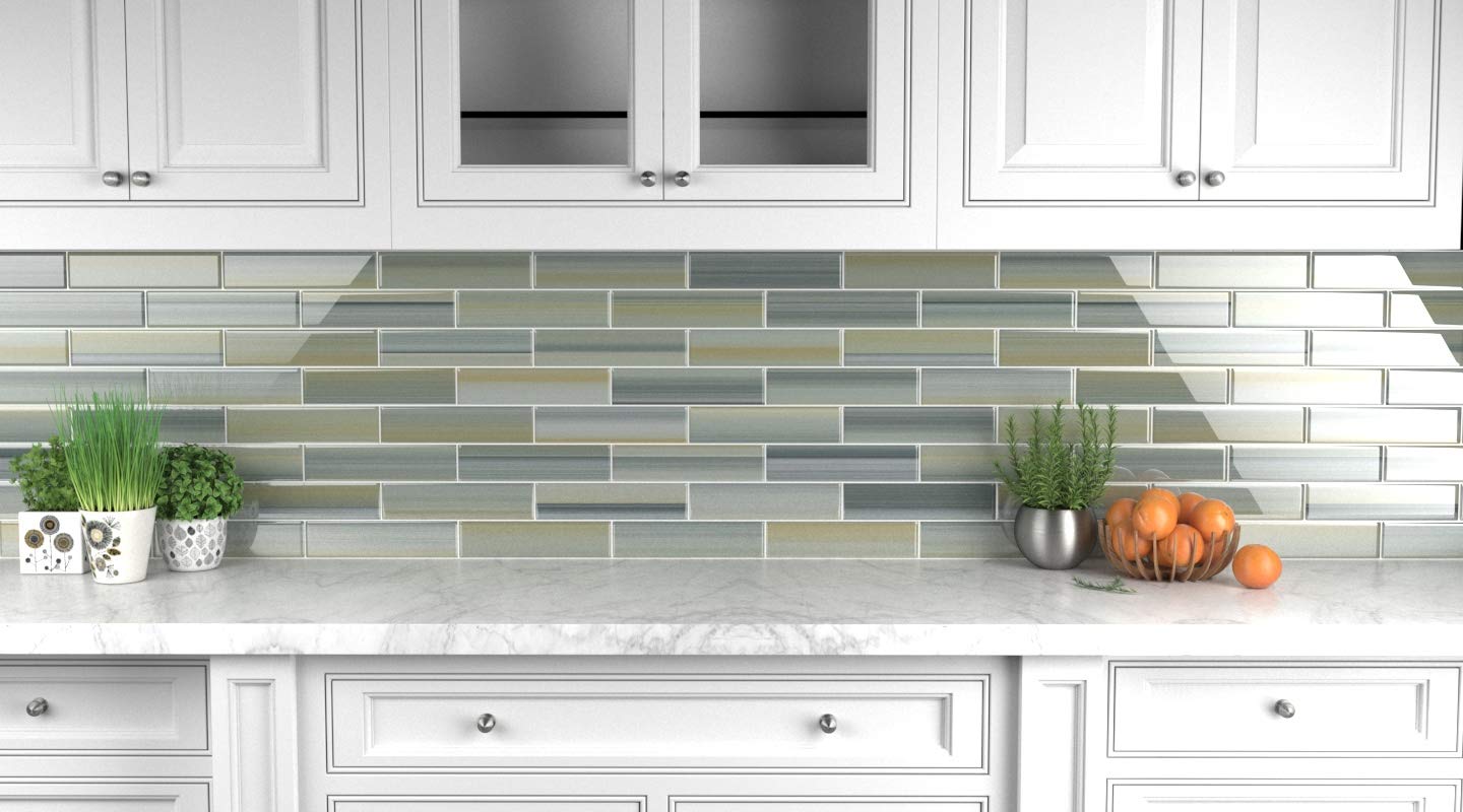 Bodesi Beach Hand Painted Glass Subway Tile 3x12 - Coastal Blue Ceramic Wall Tile for Kitchen Backsplash, Bathroom Shower, and Pool Designs
