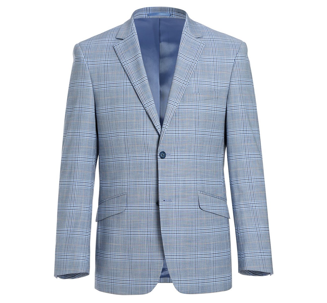 Alessandro Vitello by Renoir Light Blue 2-Piece Slim Fit Notch Lapel Stretch Windowpane Suit | Premium Men's Formal Wear for Weddings, Business Meetings & Special Occasions