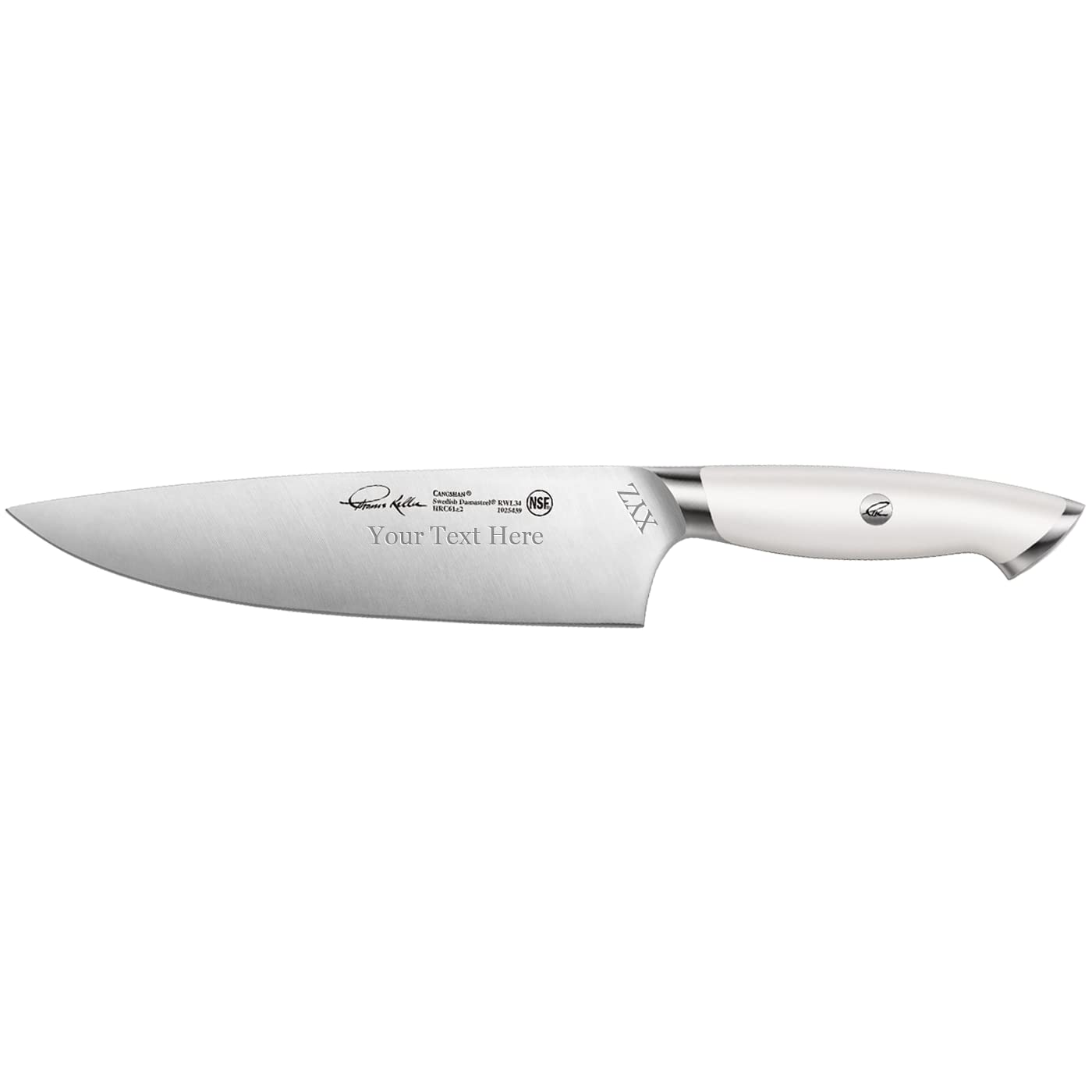 Cangshan Thomas Keller Signature 8-Inch Chef Knife - Swedish Powder Steel Forged, White Handle, Custom Engraving | Professional Kitchen Knife for Cooking, Slicing & Food Prep