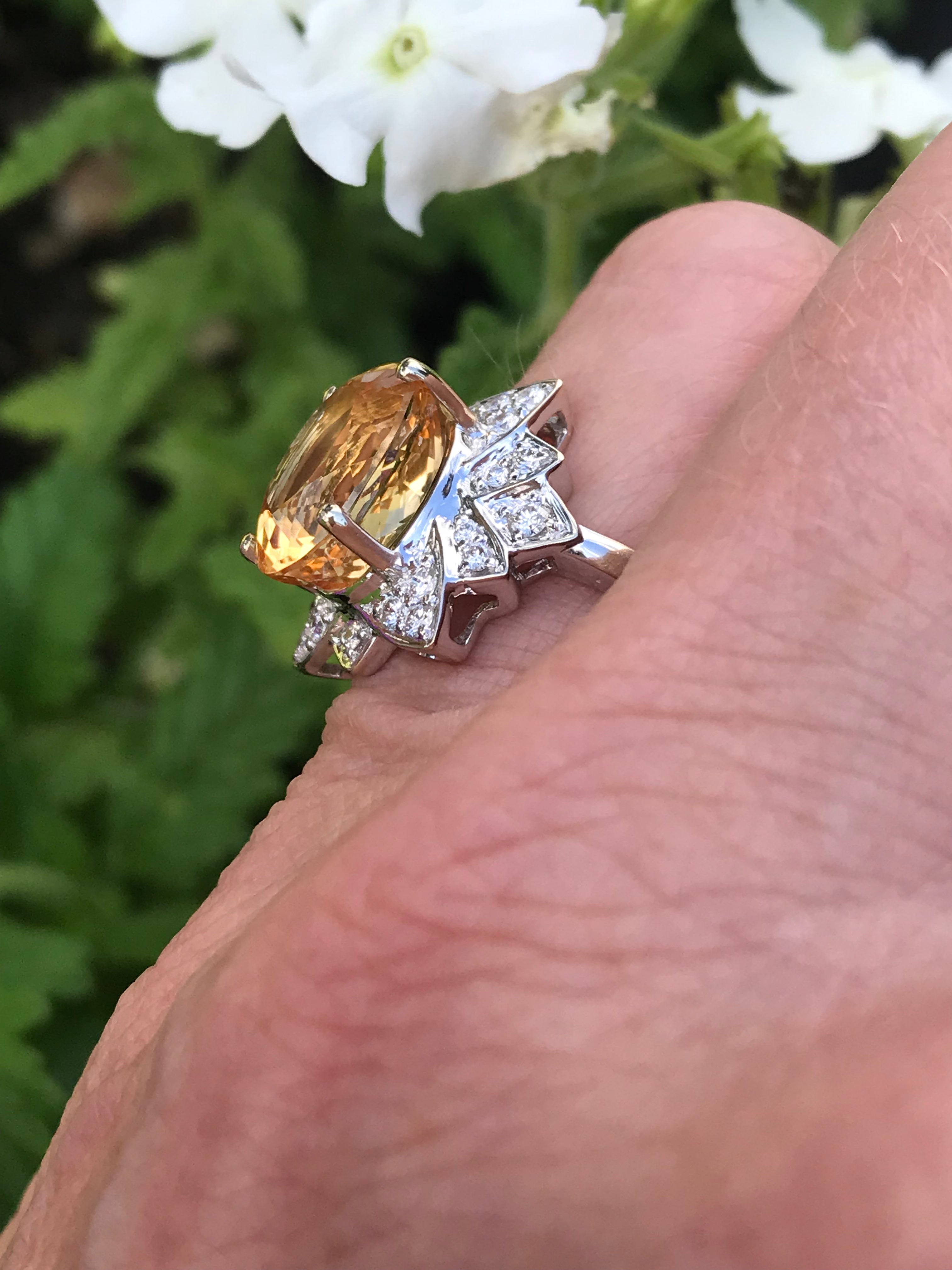 Exquisite White Gold Imperial Topaz Ring with Floral Diamond Halo - Perfect for Weddings, Anniversaries & Special Occasions