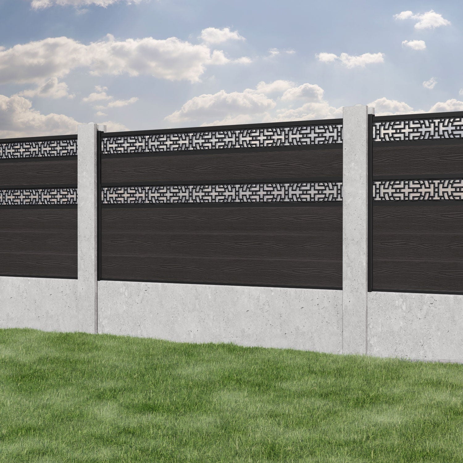 Classic Kumo Split Screen Fence Panel - Dark Oak Wood Privacy Screen for Concrete Posts | Outdoor Garden Fence, Patio Divider & Backyard Decoration