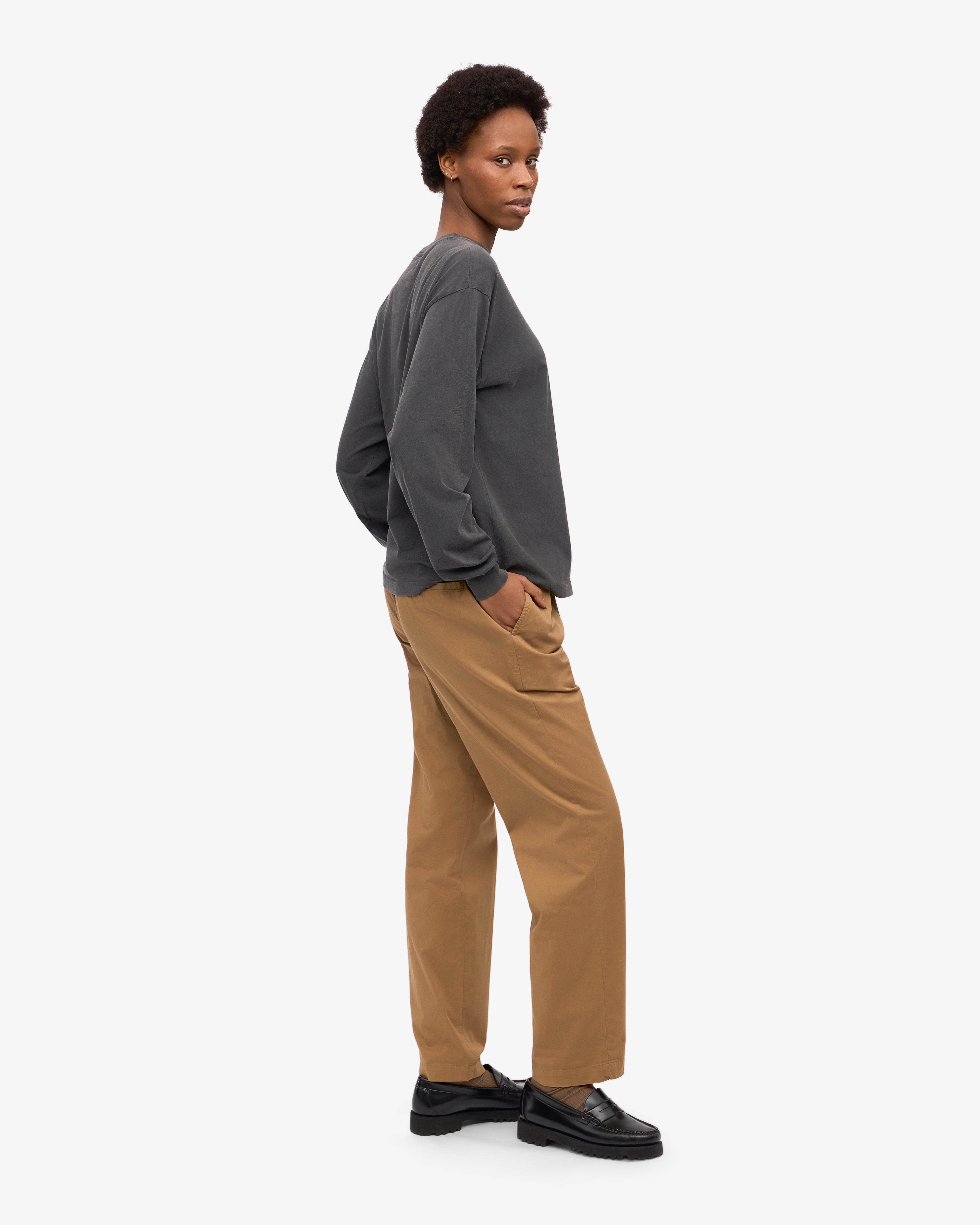 Oversized Organic Long Sleeve T-Shirt for Women - Faded Black - Soft Cotton Loungewear for Casual Outfits & Relaxing at Home