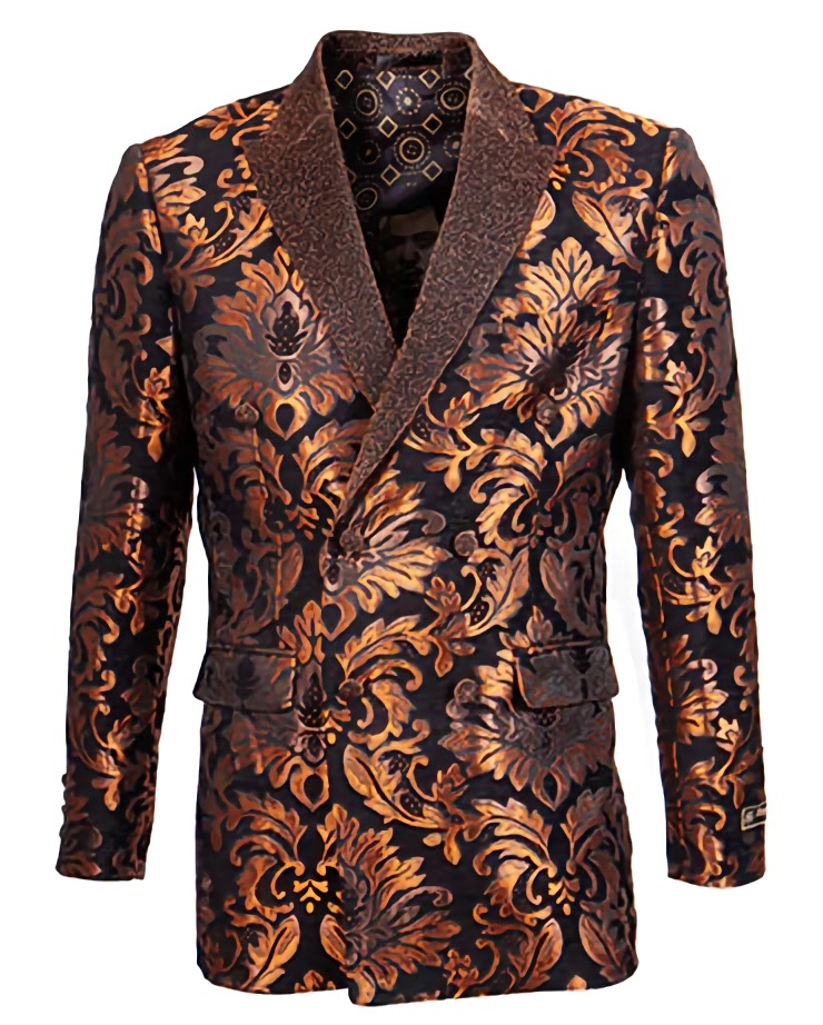 Slim Fit Rust Paisley Pattern Double Breasted Blazer for Men - Elegant Formal Wear for Weddings, Business Meetings & Special Occasions