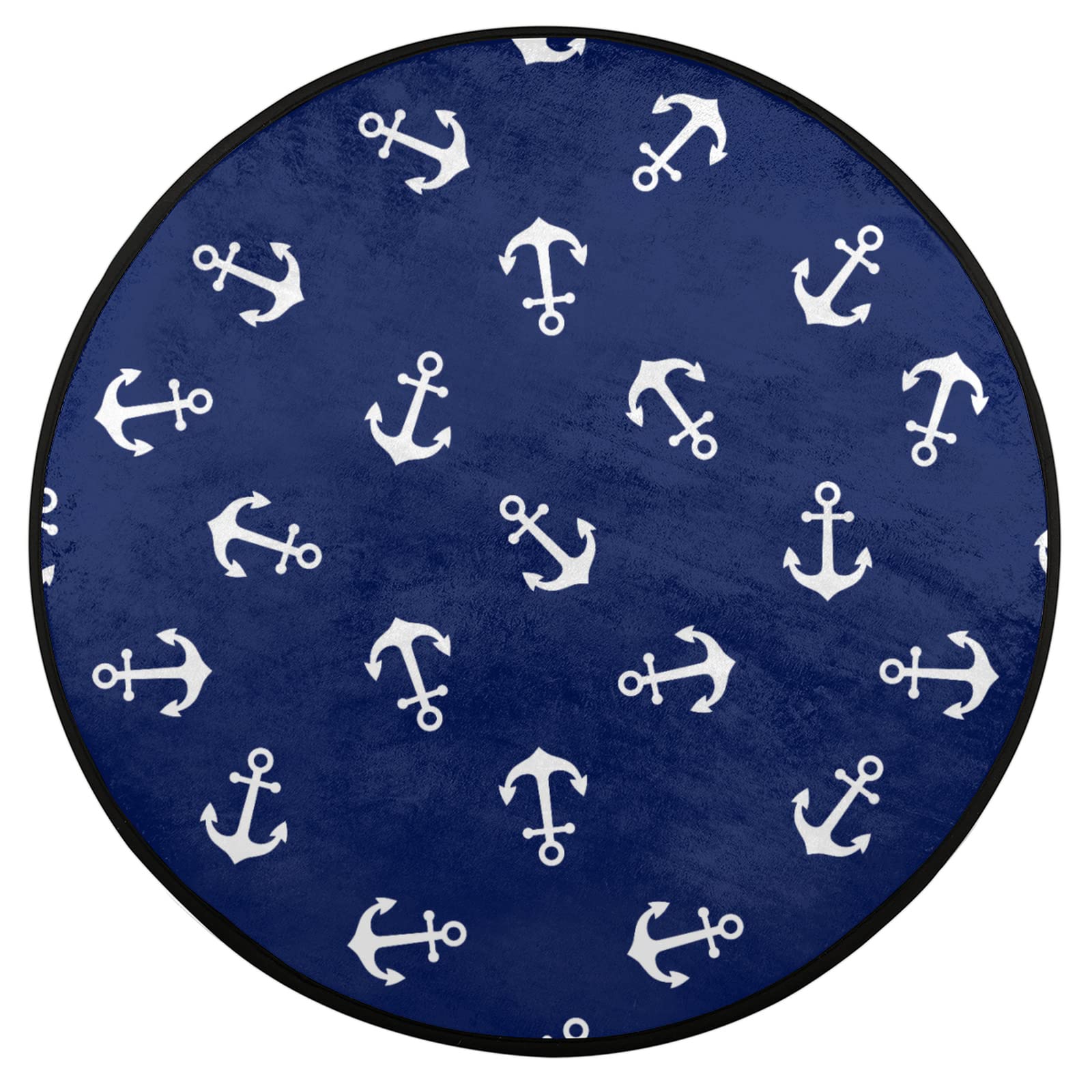 Nautical Ocean Sea Anchor Round Rug - Non-Slip 3Ft Circle Indoor Floor Mat for Living Room, Bedroom, Nursery & Bathroom Decor | Perfect for Coastal Themed Home, Beach House or Kids Room