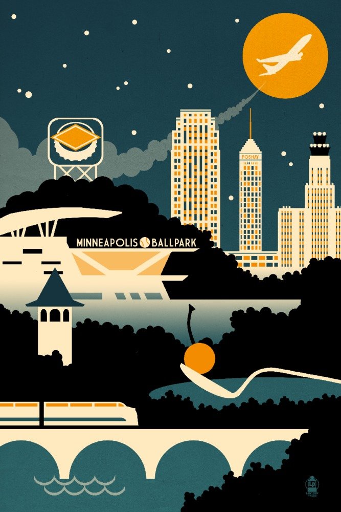 Minneapolis Minnesota Retro Skyline Metal Art - 16x24 Gallery Quality Aluminum Wall Decor for Home & Office - Perfect for Living Room, Bedroom, or Office Space