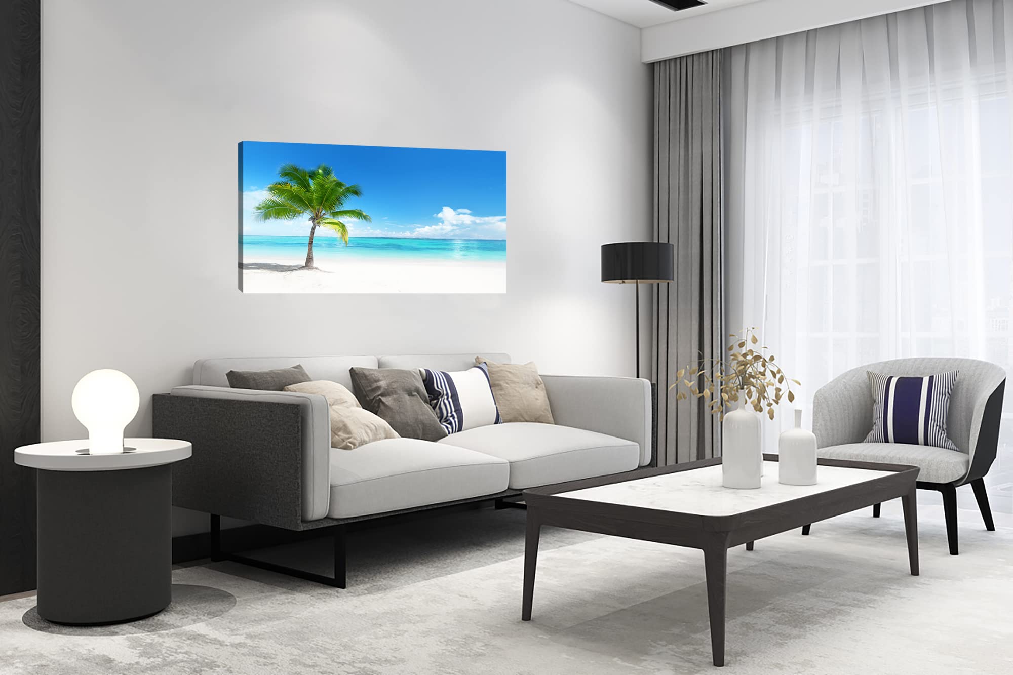 YP0875 Tropical Beach Canvas Wall Art - Palm Tree & Ocean Seascape Painting for Bathroom, Living Room, Bedroom, Kitchen, Office Decor | Coastal Home Decor, Perfect for Beach Houses & Vacation Rentals
