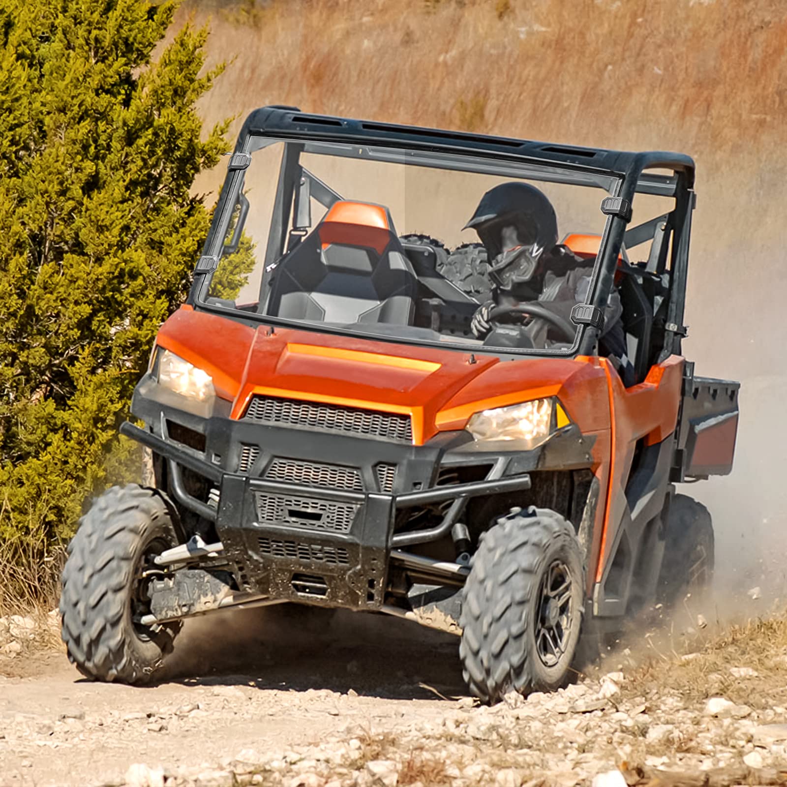 KEMIMOTO Front Windshield & Rear Window for Polaris Ranger XP 1000/Crew 2017-2025 | Durable ATV Windshield for Off-Road Protection & All-Weather Driving