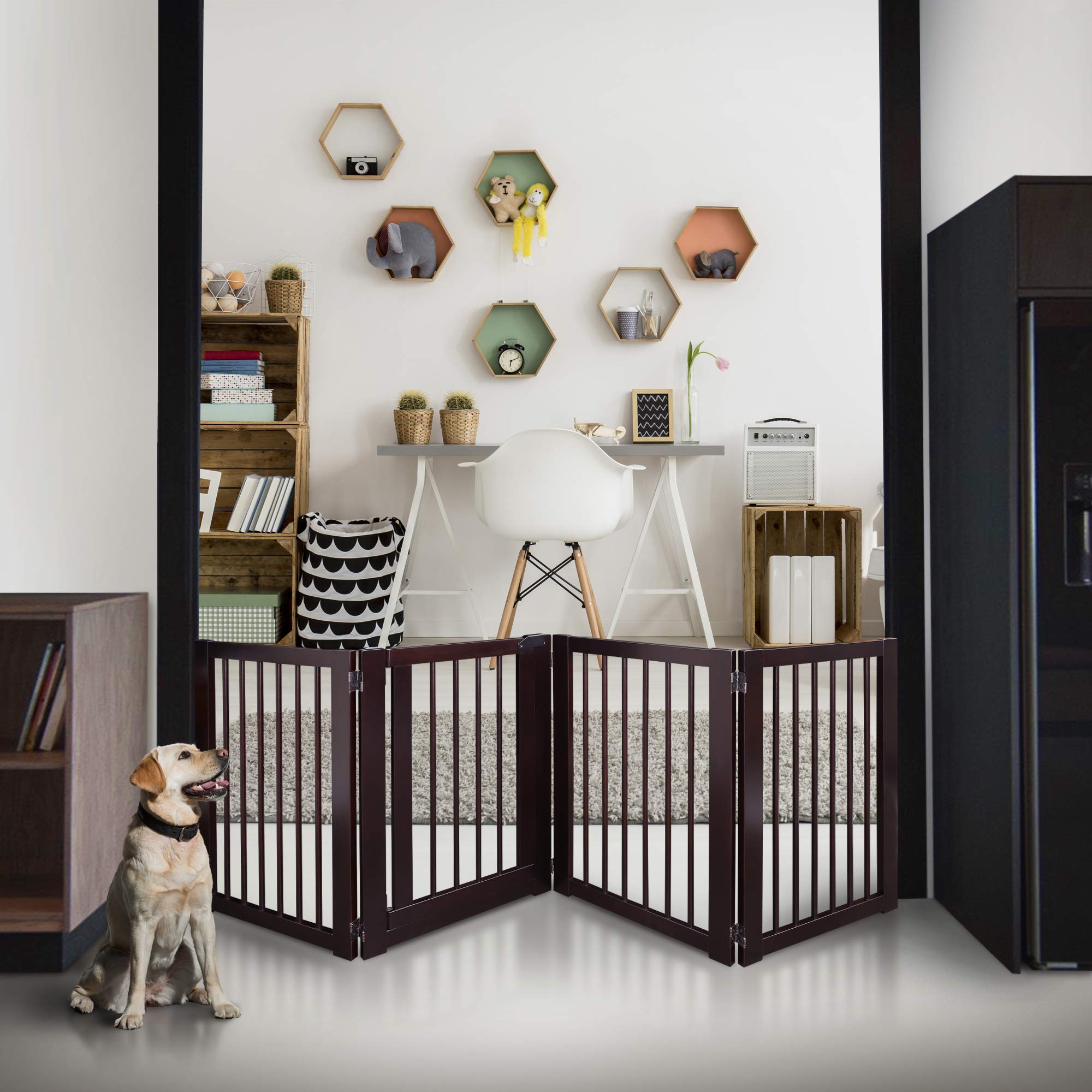 American Trails Freestanding Wooden Pet Gate with Door - Adjustable Baby & Dog Barrier for Doorways, Hallways & Stairs - Safe Indoor/Outdoor Use for Puppies & Toddlers