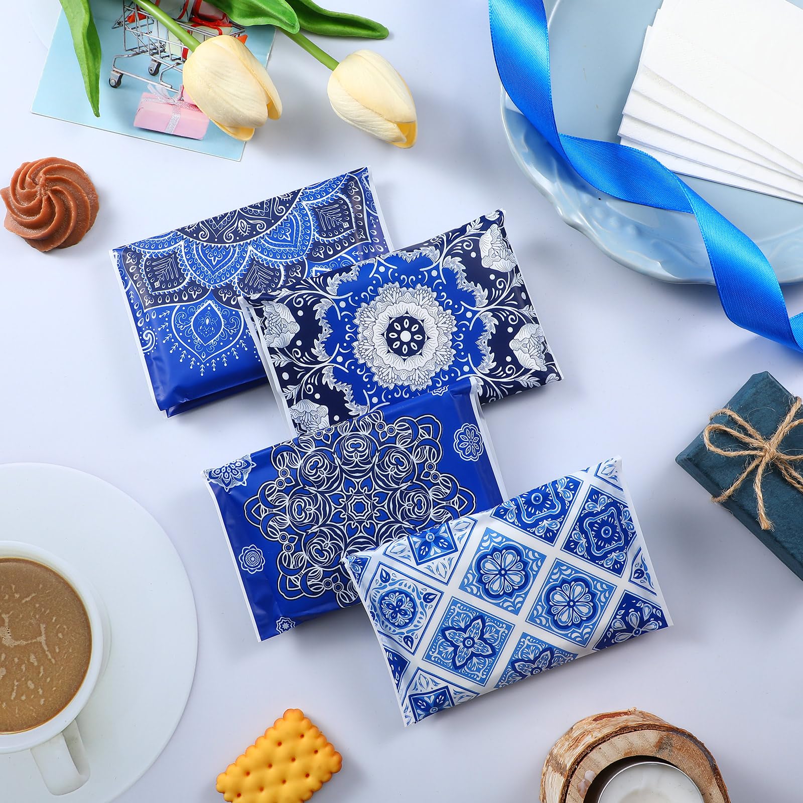 **PerKoop 100 Pack Pocket Tissues - Travel Slim Packs, Small Facial Tissues, Wallet Size Toilet Paper for Travel, Guest, Wedding Supplies - 4 Styles (Geometric Flower) | Perfect for On-the-Go, Parties & Everyday Use**