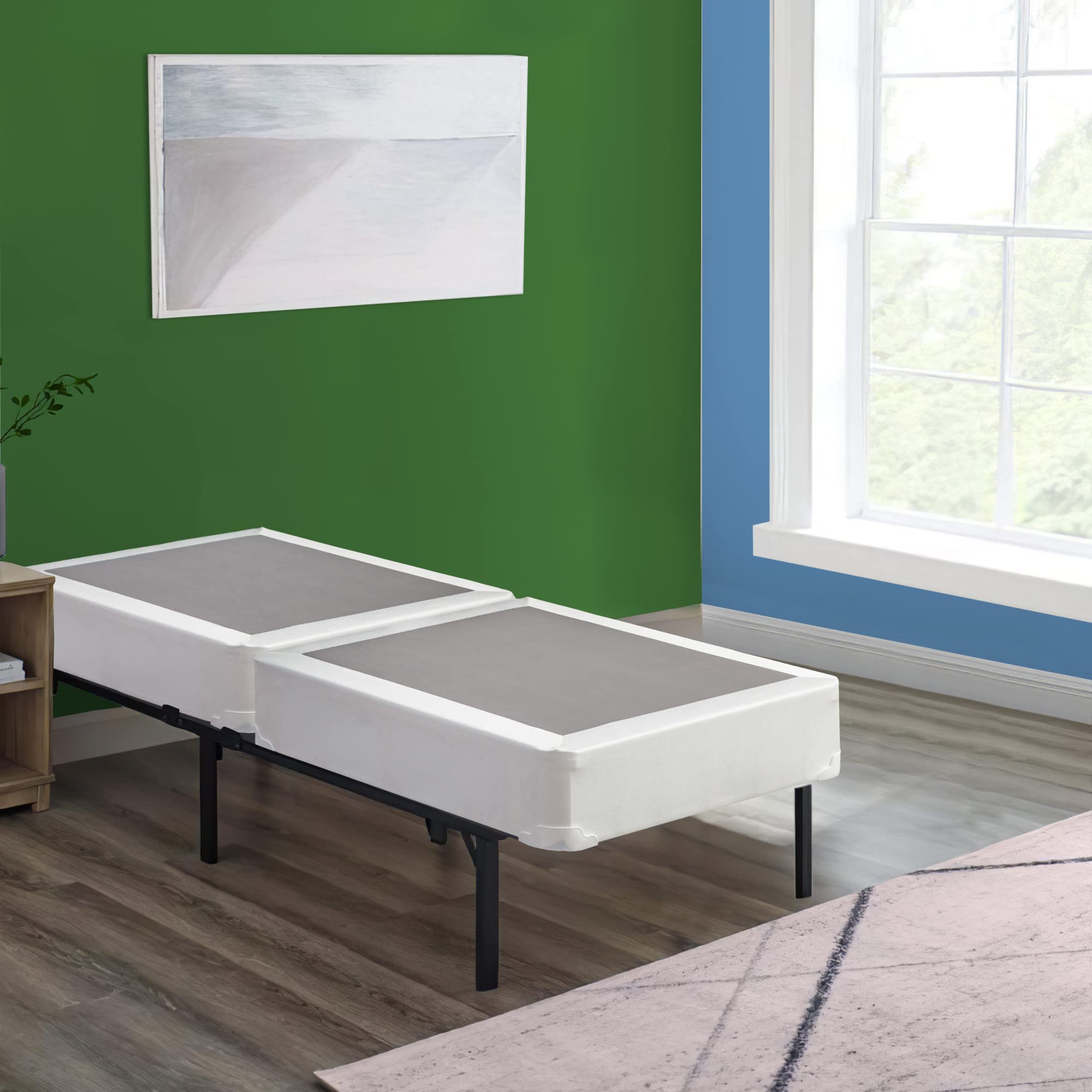 Spring Solution Wood Fully Assembled Traditional Box Spring Foundation for Twin Mattress - White | Sturdy Bed Base Support for Home, Dorm & Guest Room