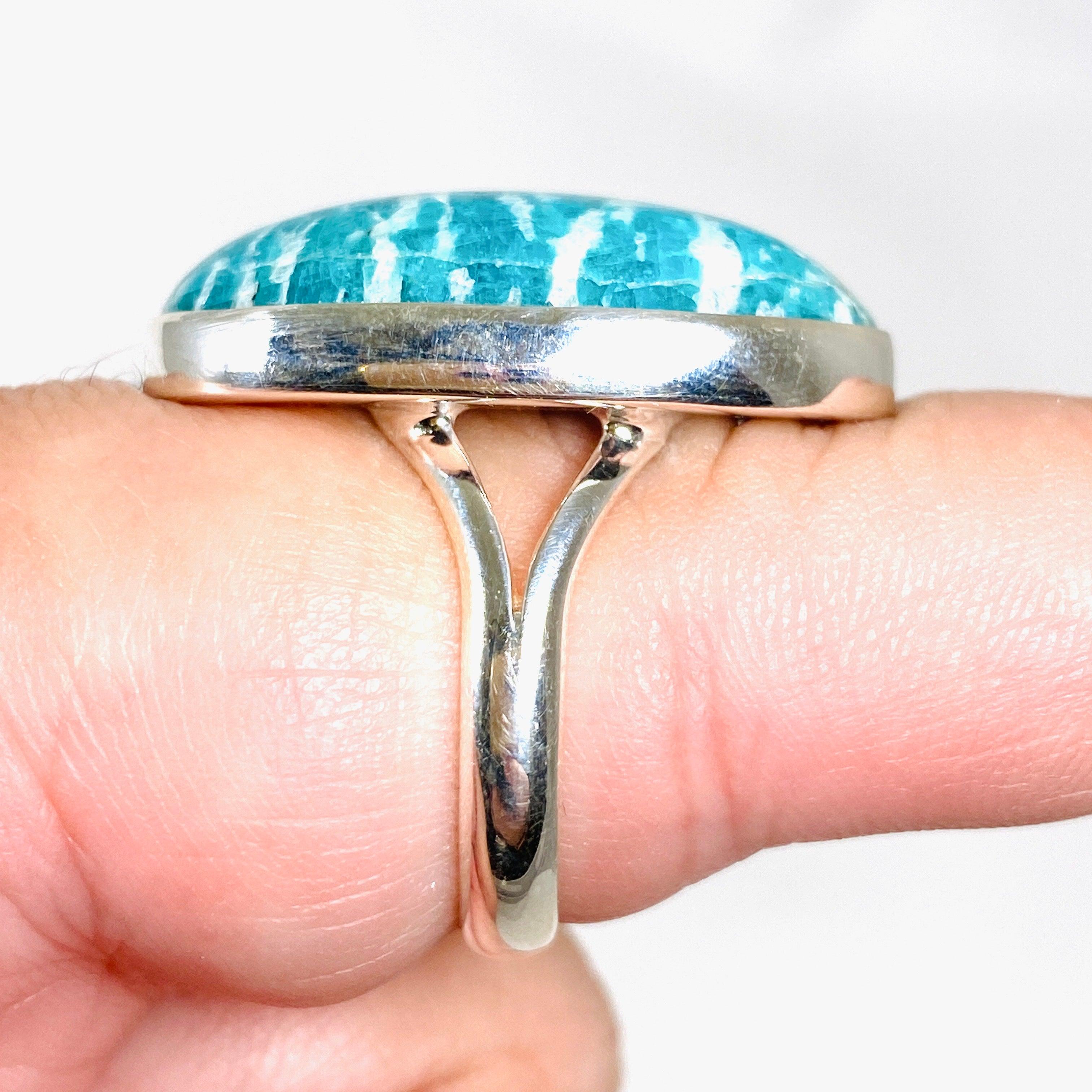 Amazonite Oval Ring for Women - Size 10 - Sterling Silver Gemstone Jewelry (KRGJ2889) | Elegant Gift for Birthday, Anniversary & Special Occasions