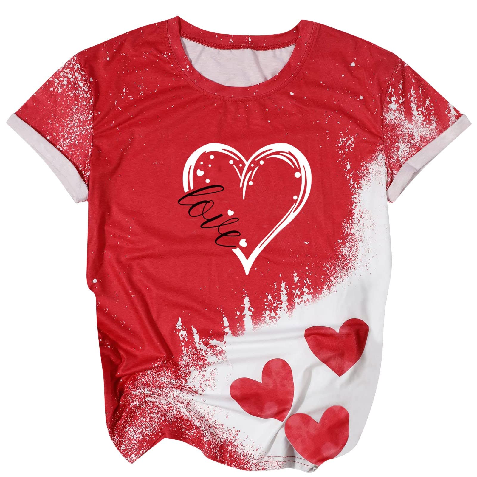 Funny Tie Dye Heart Print Women's Loose Fit Round Neck T-Shirt - Casual Junior Boyfriend Tee for Everyday Wear, Gifts & Festival Outfits