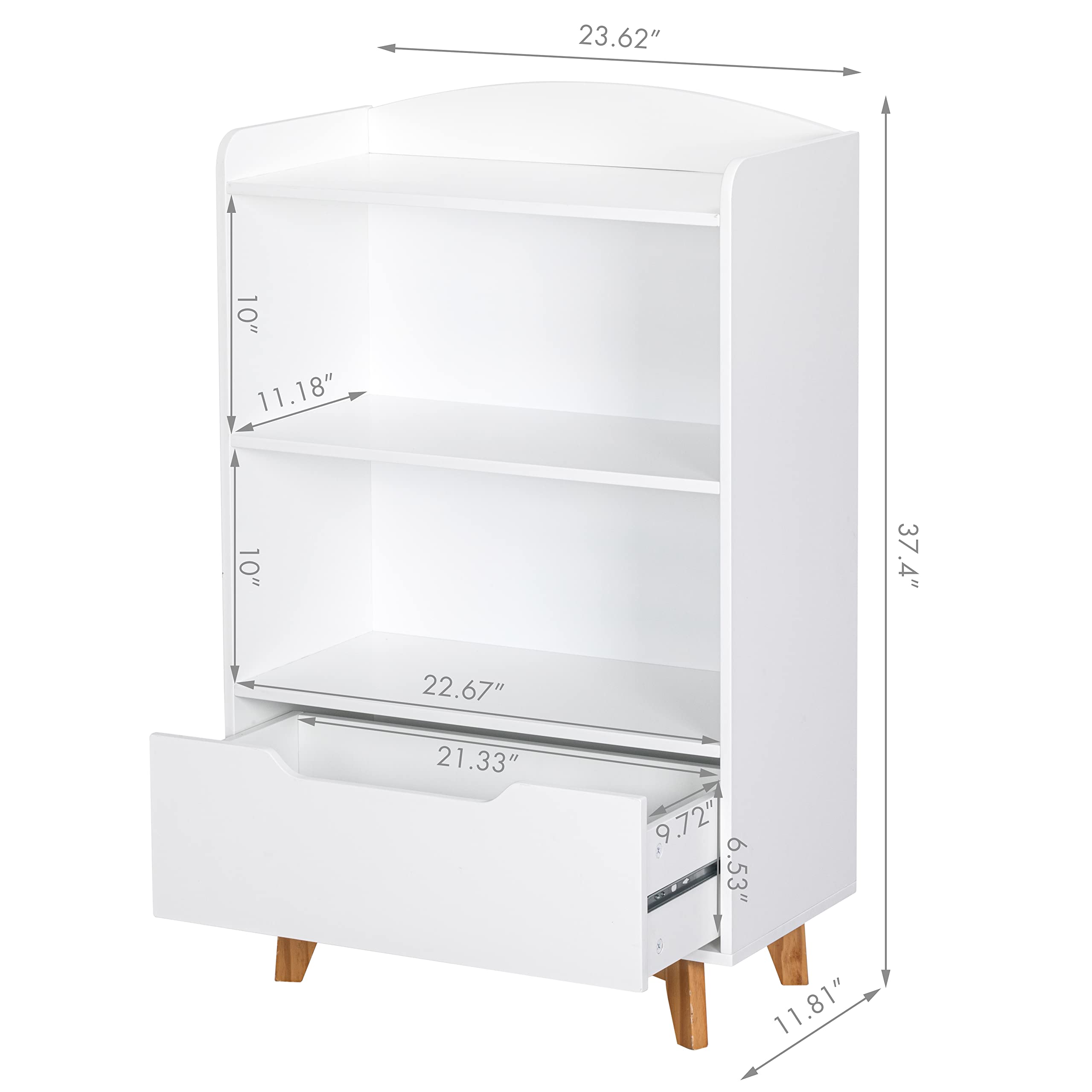 UTEX Kids Bookshelf with Storage Drawer - Wooden Toy Organizer for Playroom, Nursery, School - White | Perfect for Kids' Bedroom, Classroom & Daycare Storage