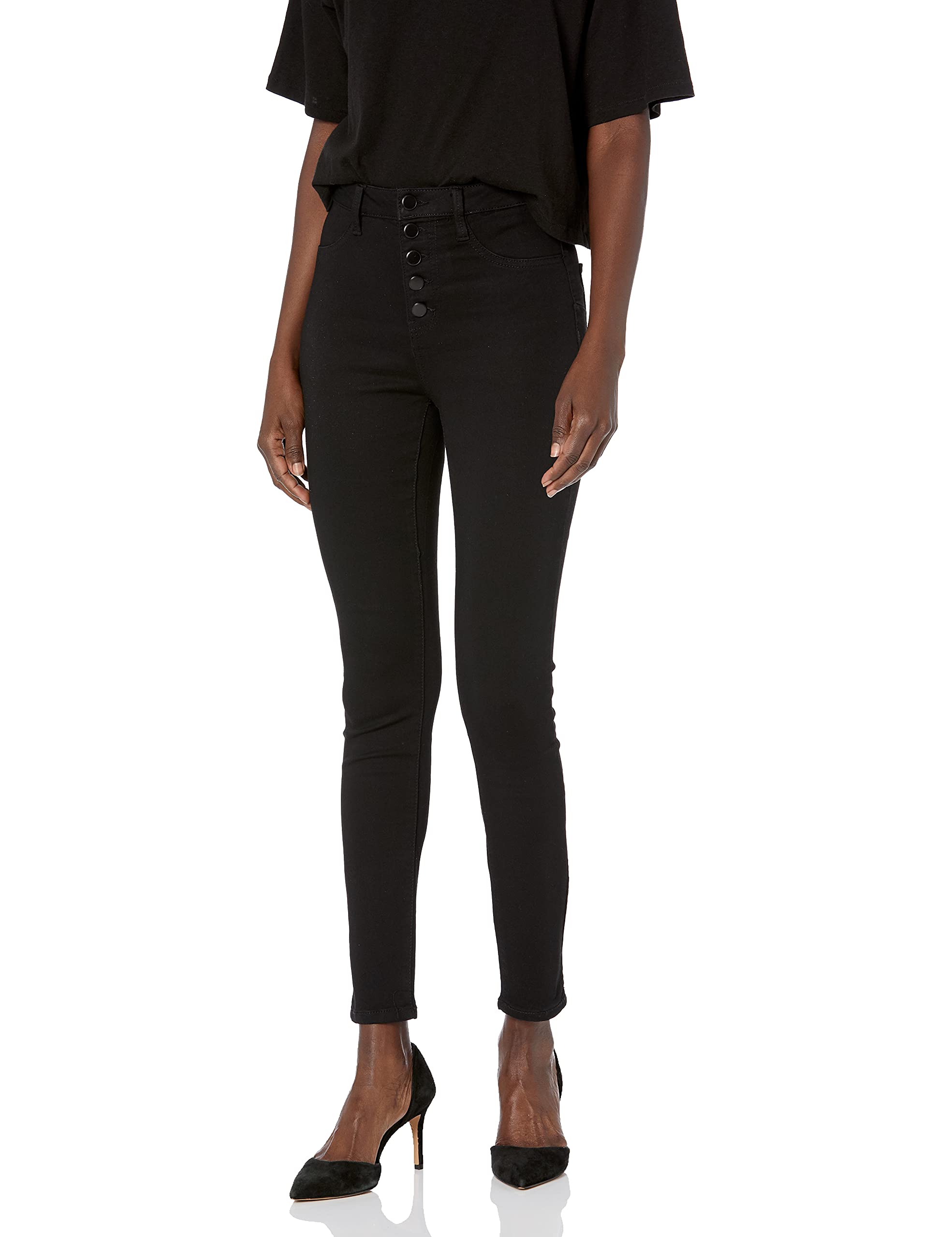 Women's Skinny Jeans with Exposed Button Closure - High Waist Stretch Denim Pants for Casual & Night Out | Perfect for Everyday Wear, Date Nights & Office Outfits