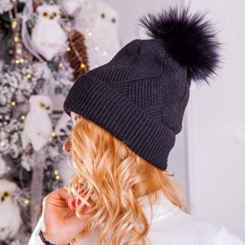 Women's Winter Fashion Hats - Cozy Fur Pom Pom Beanie with Knitted Cuff, Warm Wool Ski Cap for Cold Weather | Perfect for Skiing, Snowboarding & Outdoor Activities