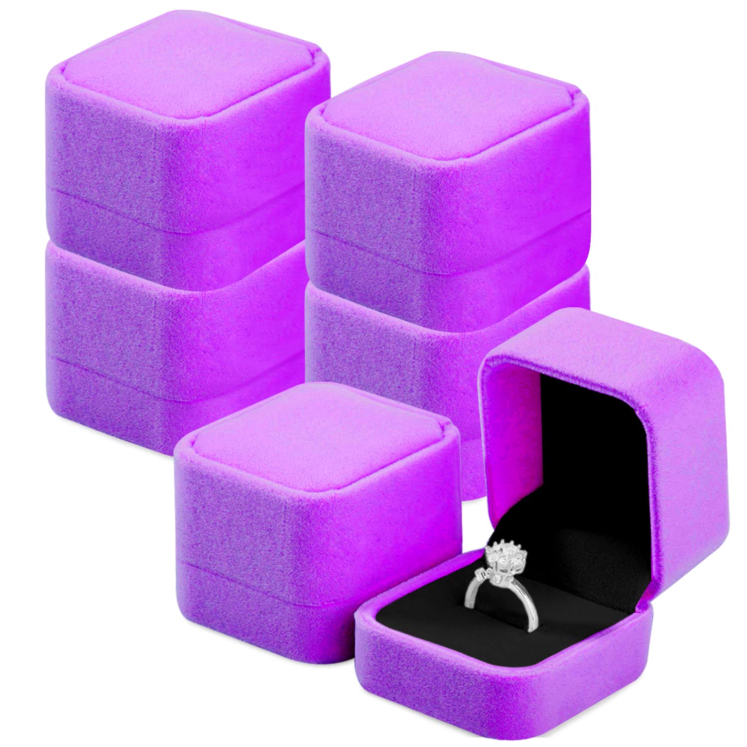 6 Pack Velvet Jewelry Gift Box Set for Necklace, Earrings & Rings - 2.16 x 1.7 x 1.96 Inches Purple Cotton-Filled Jewelry Boxes - Perfect for Wedding, Engagement, Anniversary & Birthday Gifts