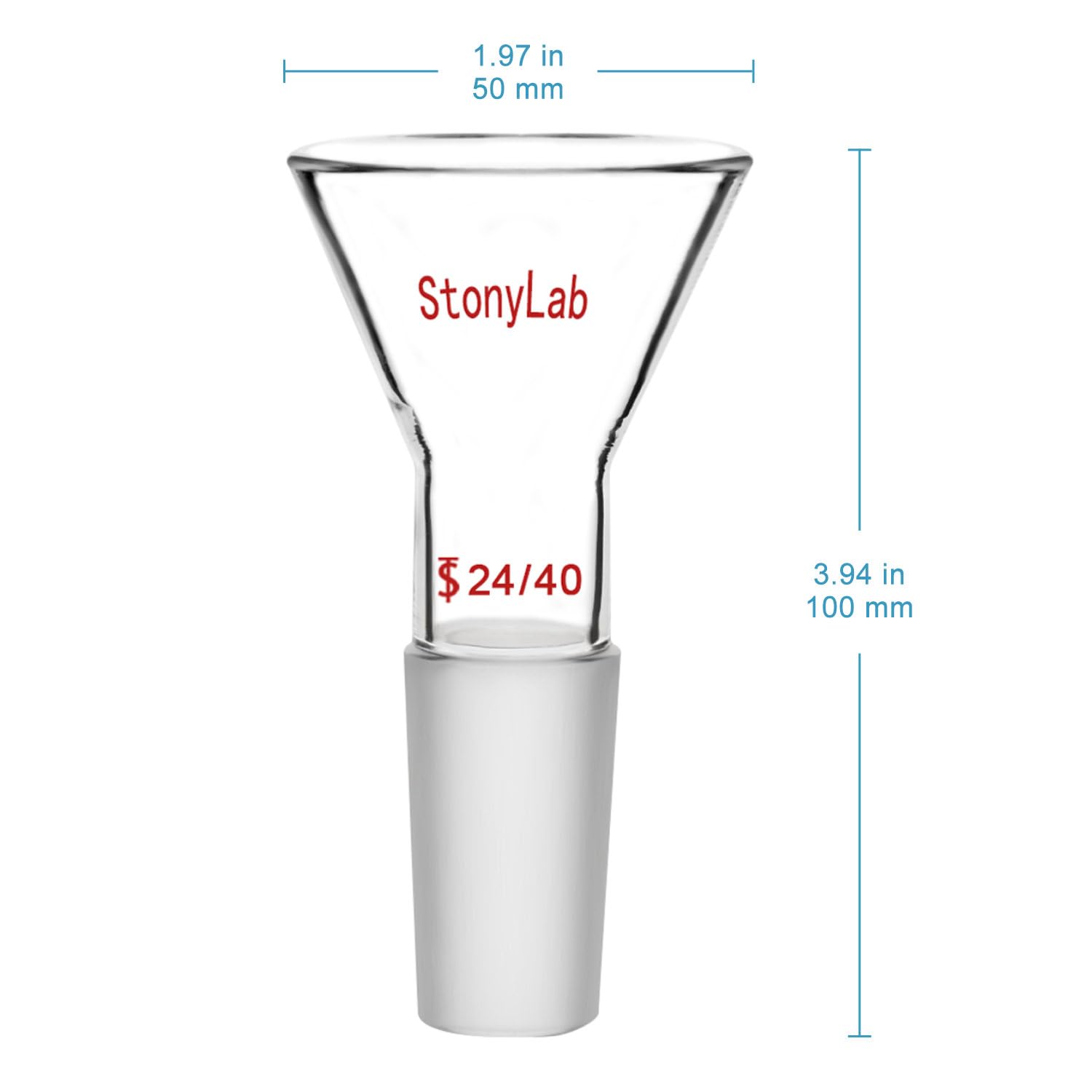 StonyLab Glass Short Stem Powder Funnel - 50mm Top Diameter with 24/40 Inner Joint - Premium Lab Glassware for Chemistry Experiments, Powder Transfer & Essential Oil Filling