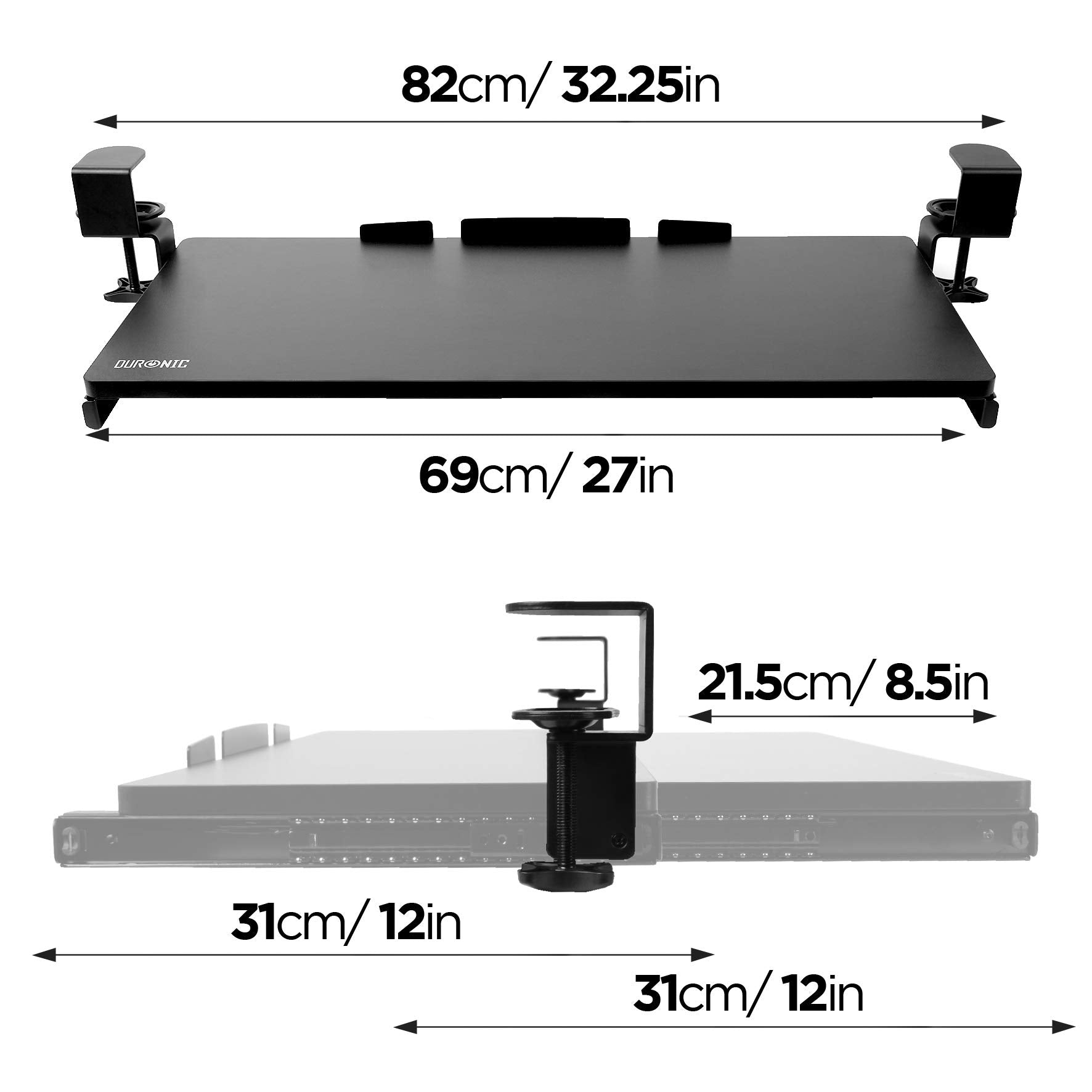 Duronic DKTPX2 Ergonomic Keyboard Drawer - Under Desk Pull-Out Tray for Keyboard & Mouse | Space-Saving Desk Extender | Improves Posture for Office & Gaming Setup