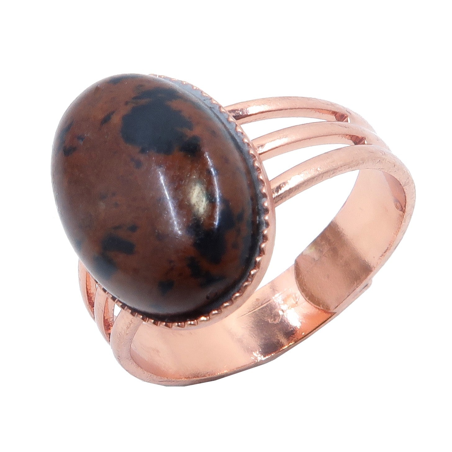 Natural Mahogany Obsidian Ring for Men & Women - Adjustable Copper Crystal Healing Jewelry - Perfect for Meditation, Energy Balancing & Spiritual Gifts