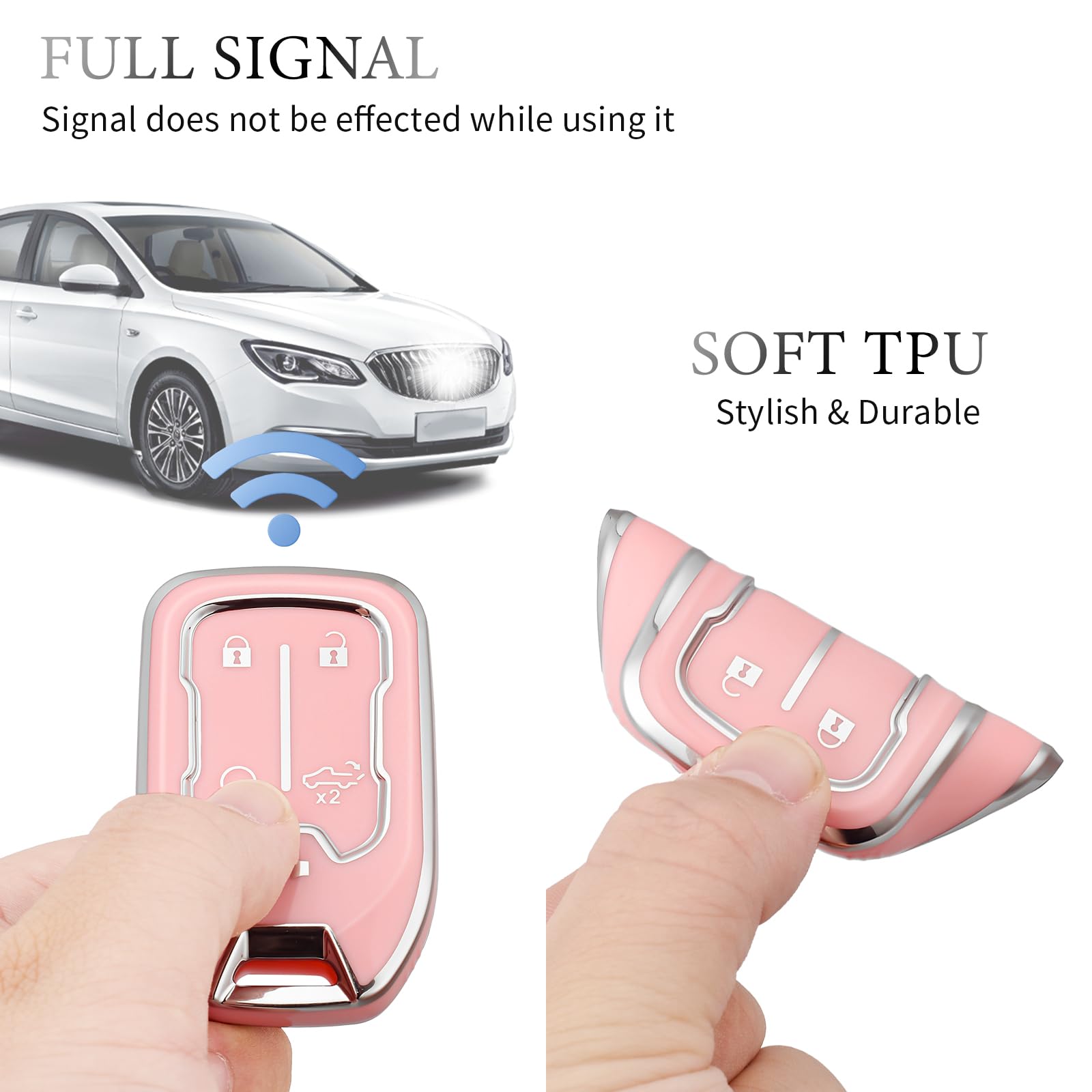 Premium Car Key Fob Cover with Keychain for Chevy, GMC, Buick - Compatible with Encore, Terrain, Malibu, Camaro, Cruze, Impala, Equinox, Volt, Spark, Sonic - Durable Smart Key Protector Accessories (Pink) - Perfect for Everyday Use, Gift Ideas & Vehicle Protection