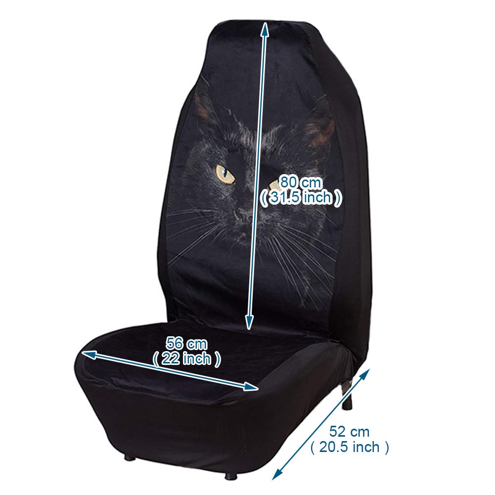 Premium Universal Front Car Seat Covers - Ultra-Soft Pet-Friendly Car Seat Protectors with Stylish Black Cat Print | Perfect for Daily Commuting, Road Trips & Pet Owners