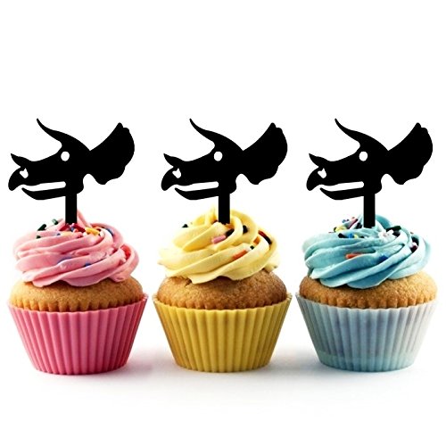 Dinosaur Triceratops Skull Fossil Silhouette Cupcake Toppers - 10pcs Acrylic Cake Decorations for Birthday, Wedding, Baby Shower & Jurassic Themed Parties