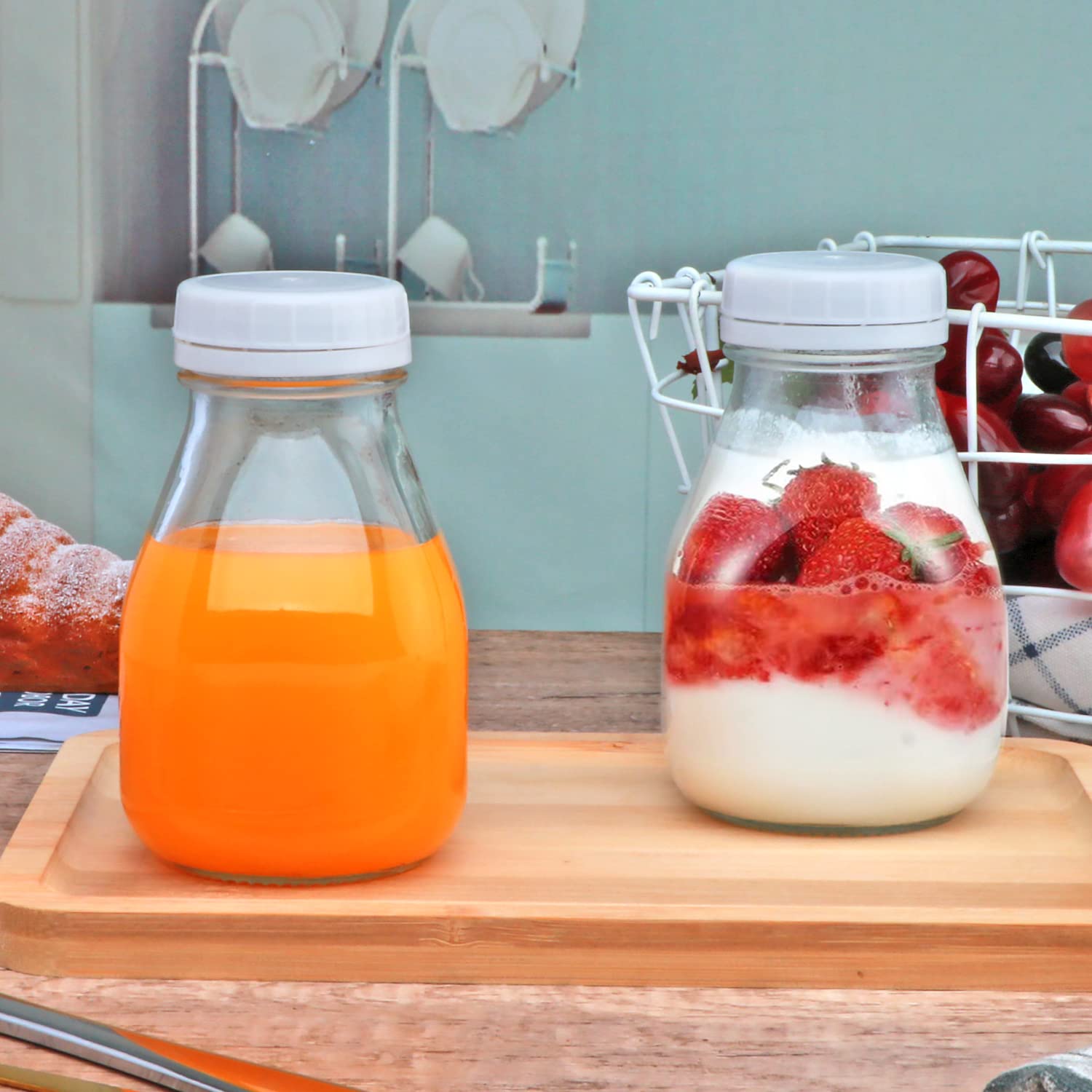 Reusable 11oz Glass Bottles with Lids - 22 Pack for Milk, Juice, Beverages | Perfect for Parties, Weddings, Baby Showers & Gifts - Eco-Friendly Drink Containers for Home, Office & Events