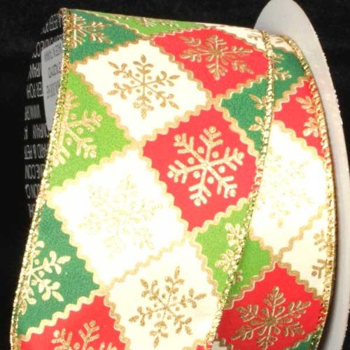 Festive Green and Red Snowflake Wired Craft Ribbon - 2.5 Inch x 40 Yards for Christmas Tree Decorations, Gift Wrapping, and DIY Holiday Crafts