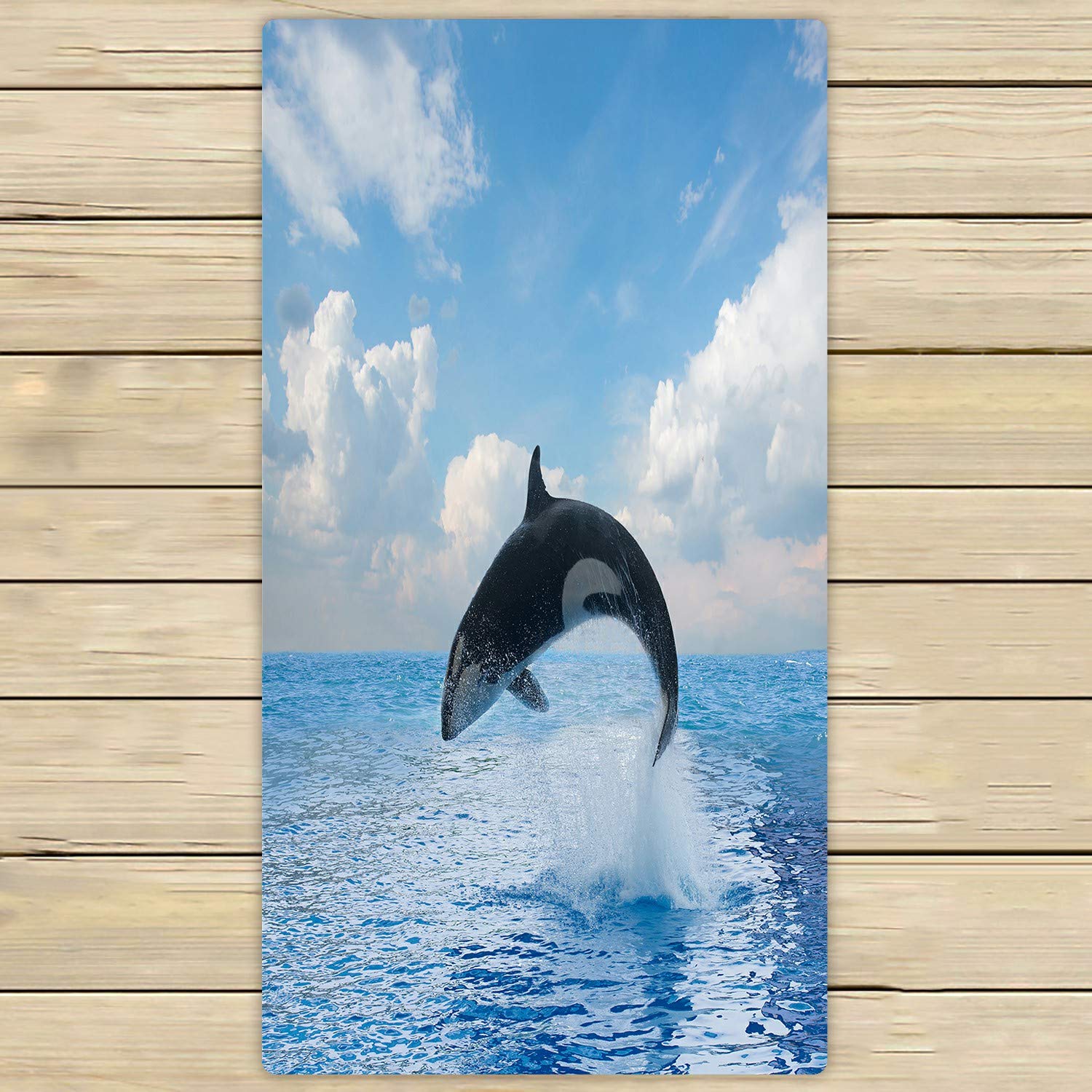 Premium 30x56 Inch Jumping Killer Whale Seascape Beach Towel - Soft, Absorbent Bath & Shower Towel for Home, Pool, Outdoor Travel - Ocean Themed Coastal Decor for Beach Trips & Water Activities