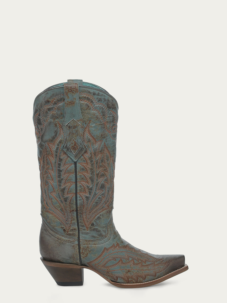 Vintage Turquoise Embroidered Women's Cowboy Boots - Distressed Worn Finish Snip Toe Goatskin Western Boots for Country Rides, Concerts & Fashion Outfits