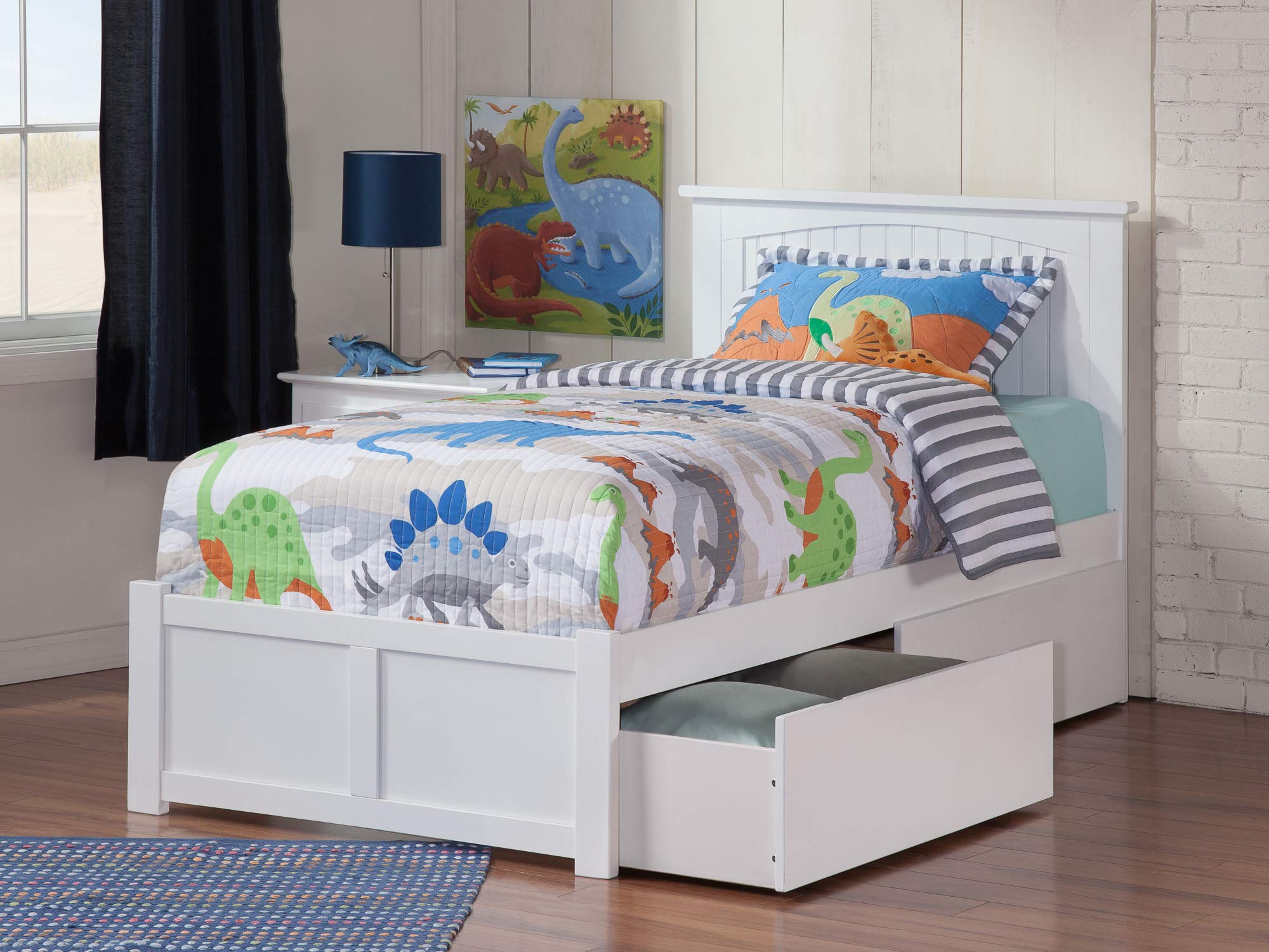 AFI Nantucket Twin Size Platform Bed with Footboard & Storage Drawers - White Wooden Bed Frame for Small Spaces, Kids & Guest Rooms - Perfect for Apartments, Dorms & Cozy Bedrooms