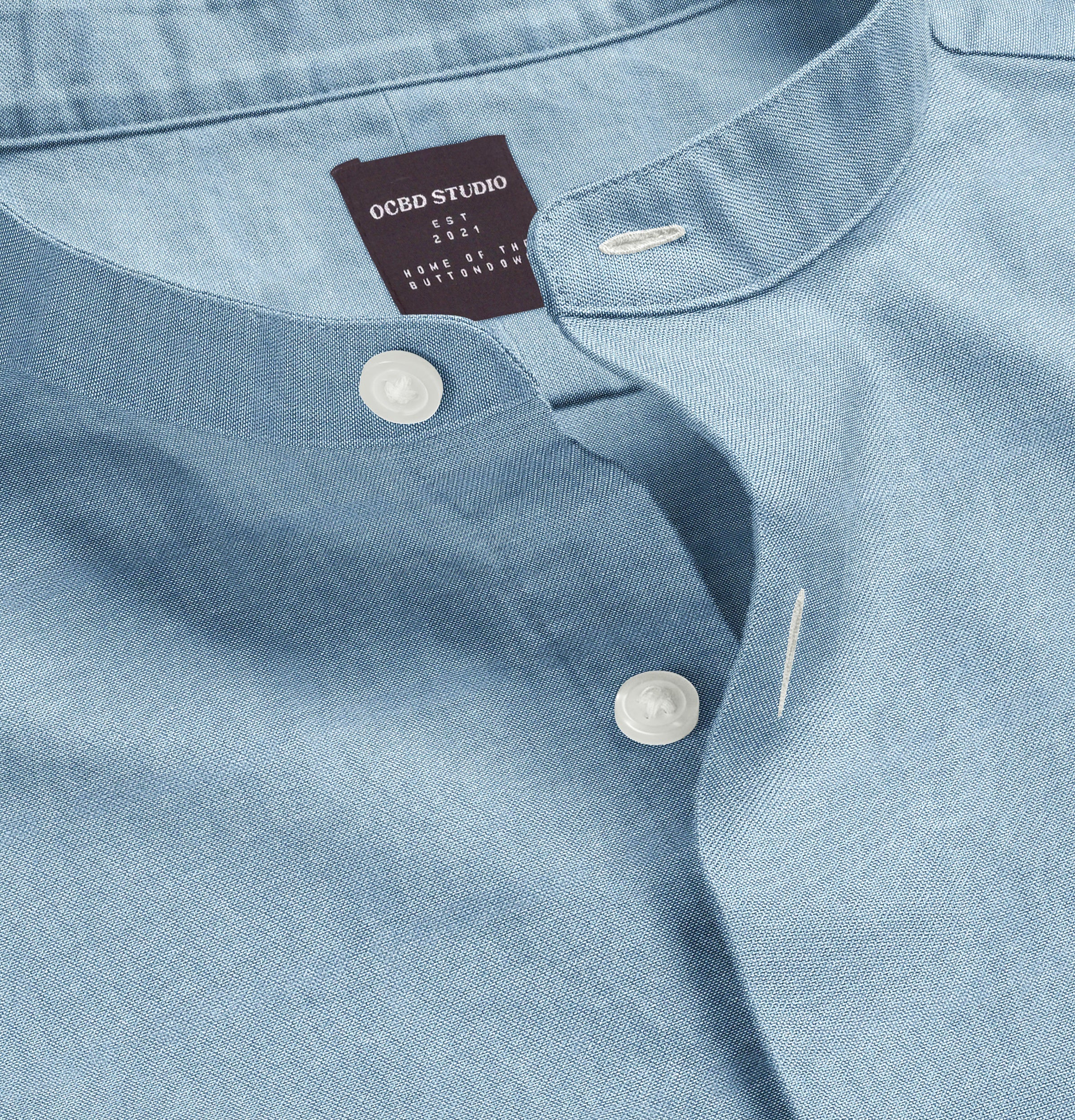 Premium Oxford Band Collar Shirt for Men - Sky Blue Casual Business Wear - Perfect for Office, Dating & Smart Casual Occasions