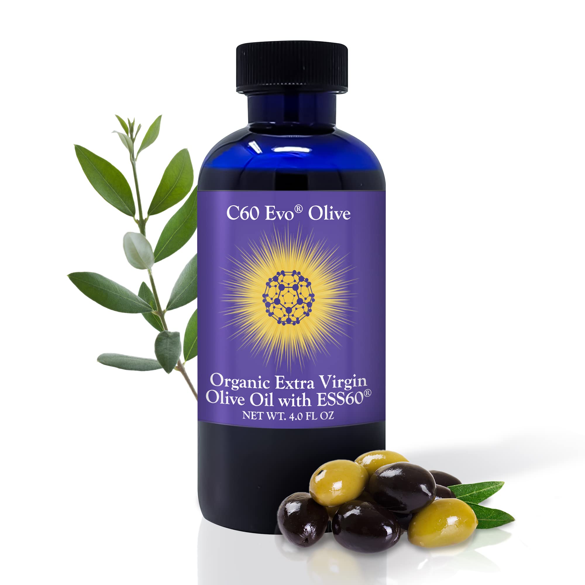 Organic C60 EVO Olive Oil - Pure C60 ESS60 Supplement for Joint Pain Relief, Flexibility, Energy & Immune Support - Natural Sleep Aid (4 oz) - Ideal for Athletes, Seniors & Wellness Enthusiasts