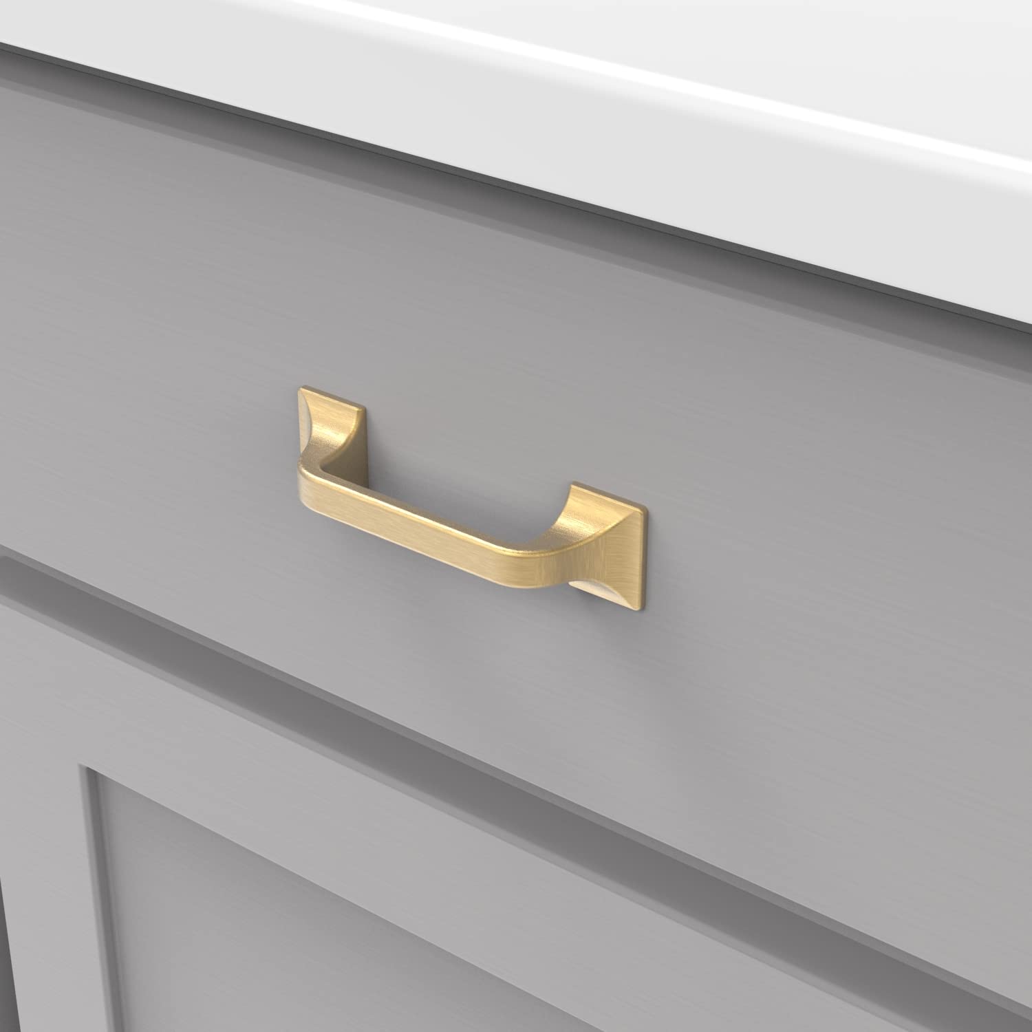 Hickory Hardware 1 Pack Solid Core Kitchen Cabinet Pulls - Luxury Brushed Golden Brass Cabinet Handles for Doors & Dresser Drawers (3 Inch Hole Center, Forge Collection) - Perfect for Modern Kitchens, Bathrooms & Furniture Upgrades
