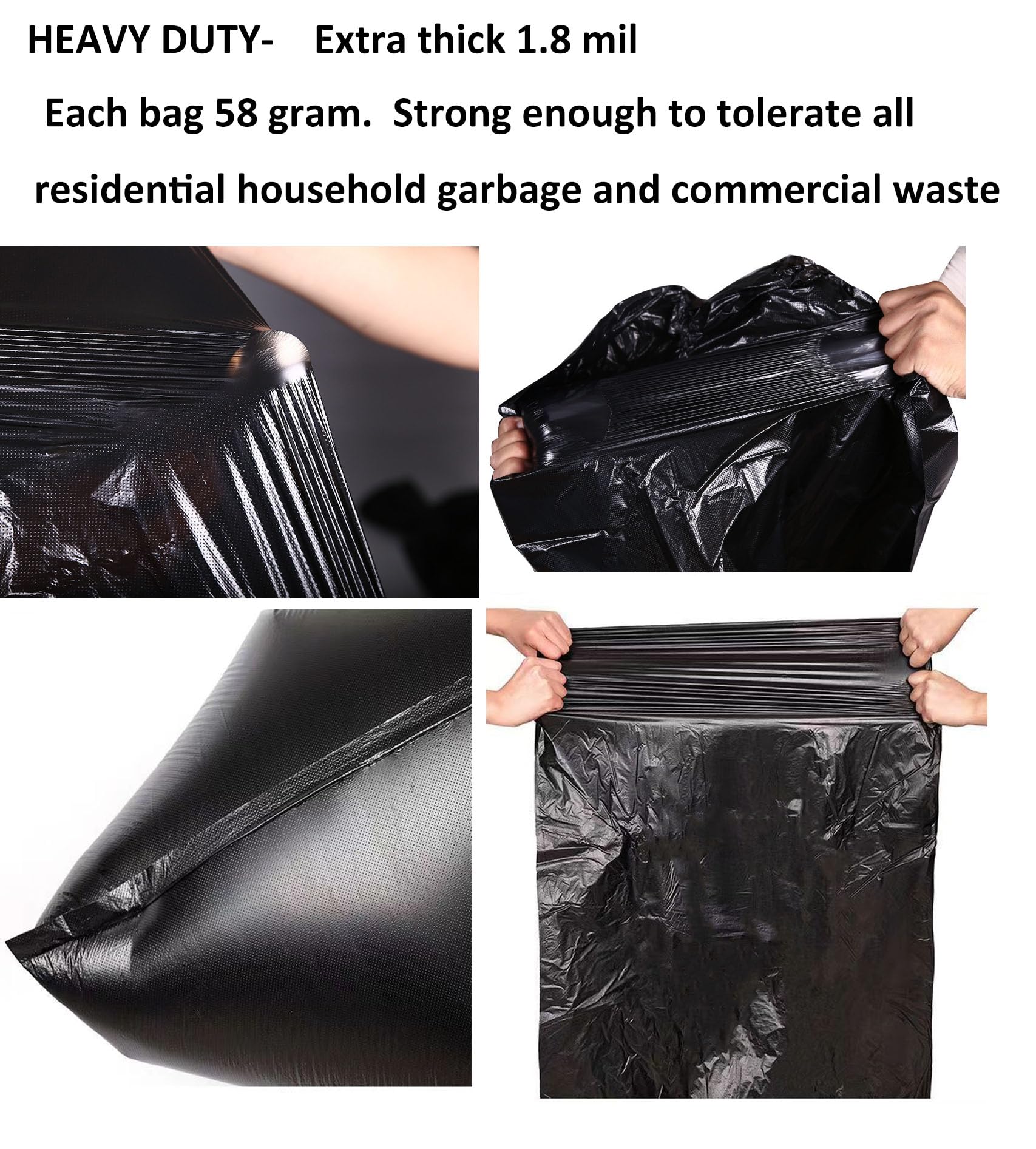 65 Gallon Heavy Duty Trash Bags (50 Count) - 1.8 Mil Thick Extra Large 50