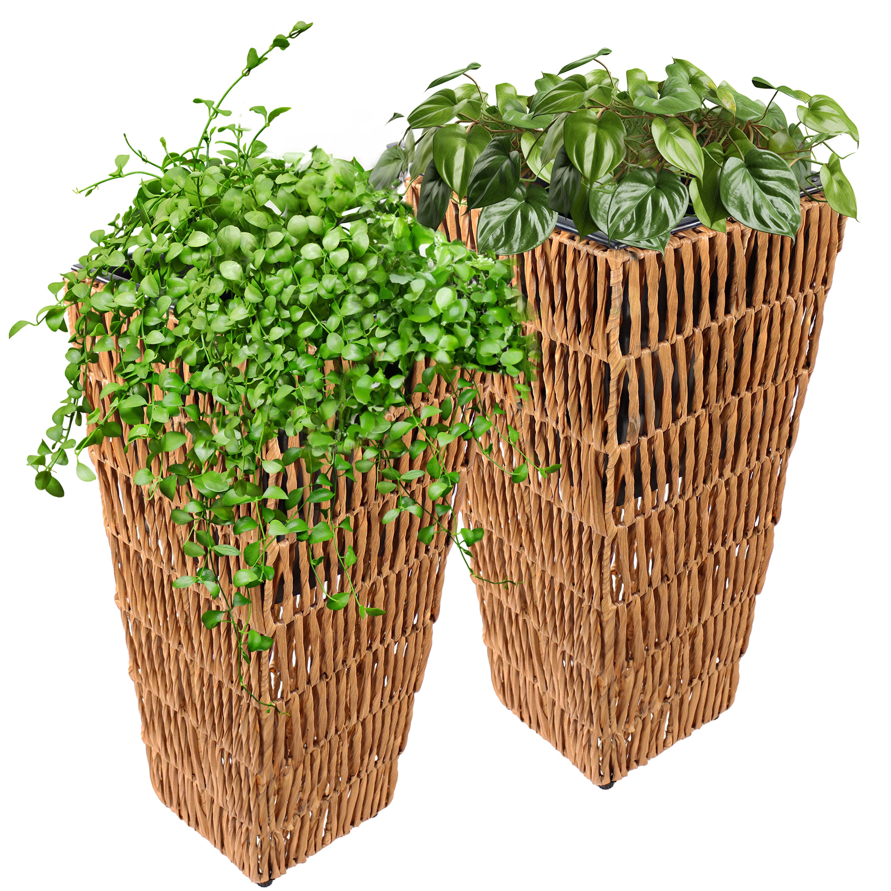 Sunnydaze Hyacinth Outdoor Poly Wicker Planters Set of 2 - Durable Garden Decor for Patio, Porch & Backyard