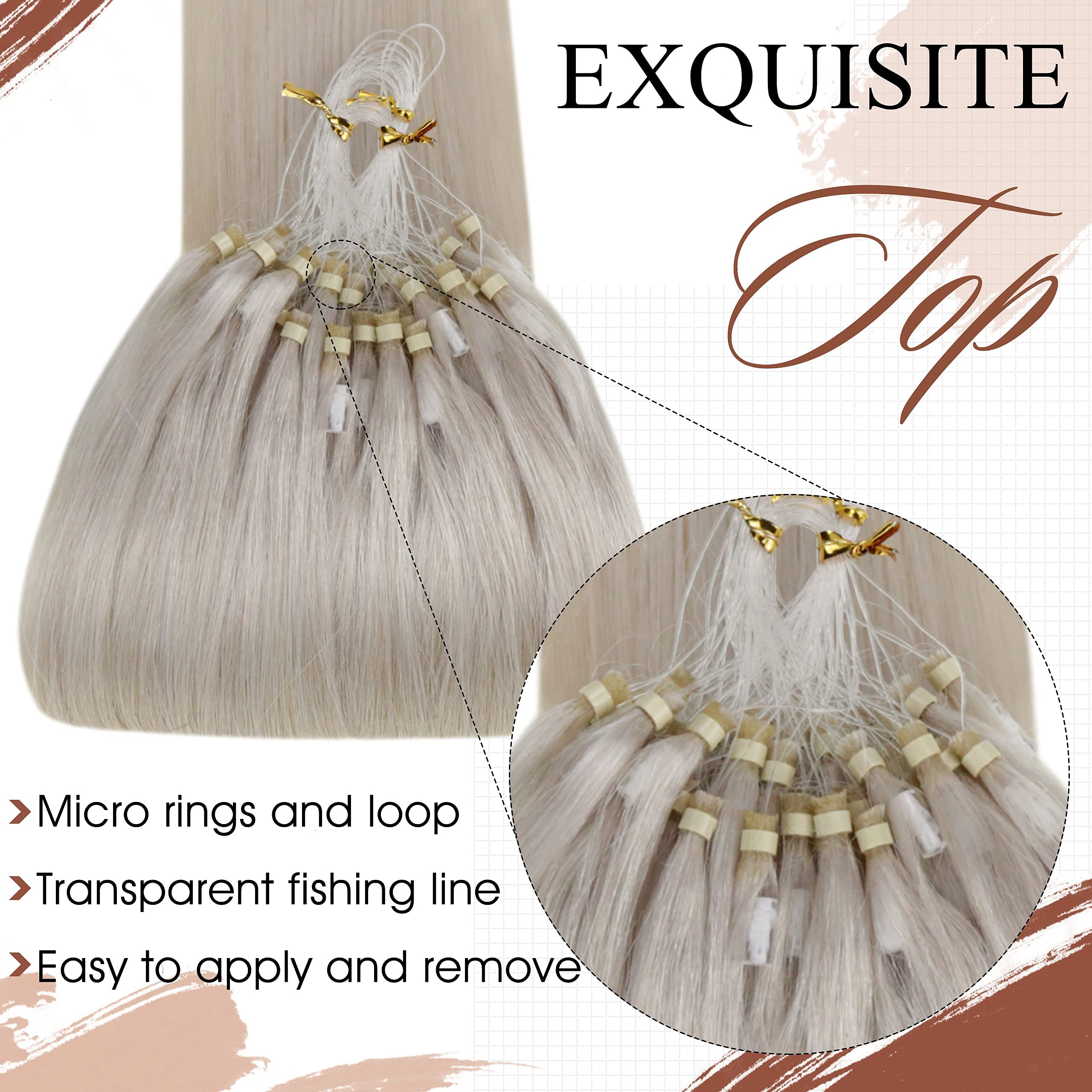 Hetto Blonde Nano Bead Hair Extensions 100% Human Hair - #60 Platinum Blonde 20 Inch 50g 50 Strands with Micro Loop for Seamless Blending | Perfect for Daily Wear, Parties & Special Occasions