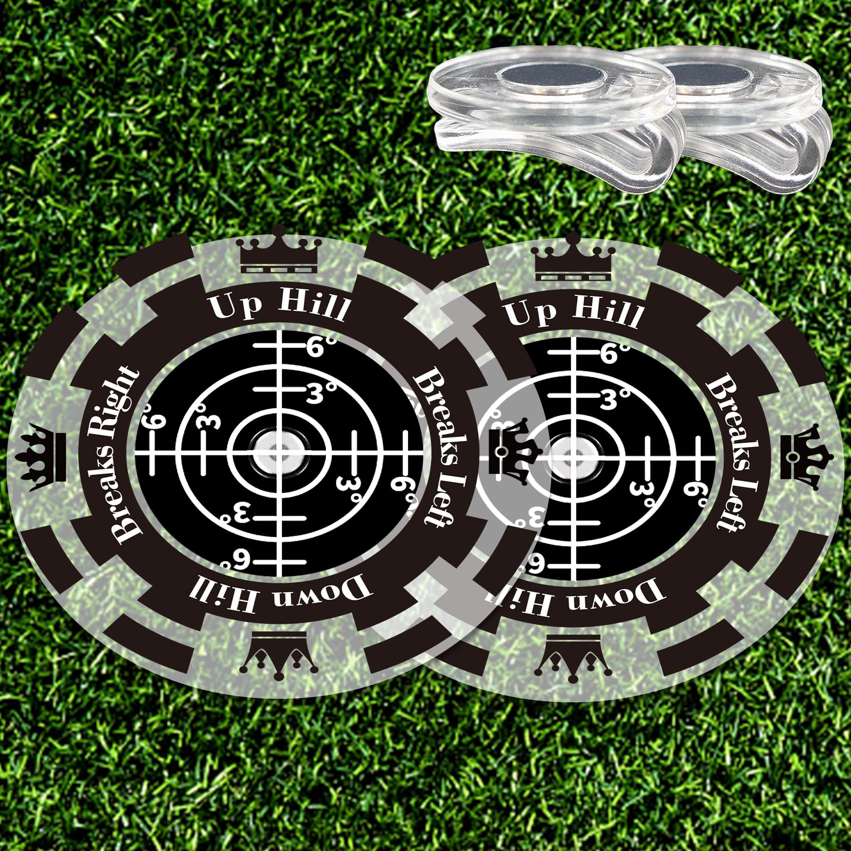 2-Pack Golf Green Reader with Magnetic Hat Clip - 1.8 Inch High Precision Golf Ball Markers with Horizontal Bubble Level - Perfect Putt Alignment Aid for Men (Ideal for Practice Greens & Tournament Play)