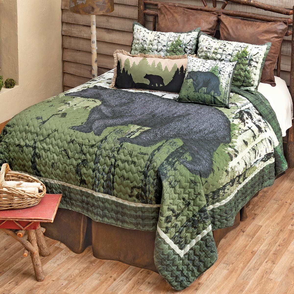 Birch Forest Bear King Size Quilt Set - Soft & Cozy Bedding for Winter - Perfect for Master Bedroom, Guest Room, or Cabin Retreat