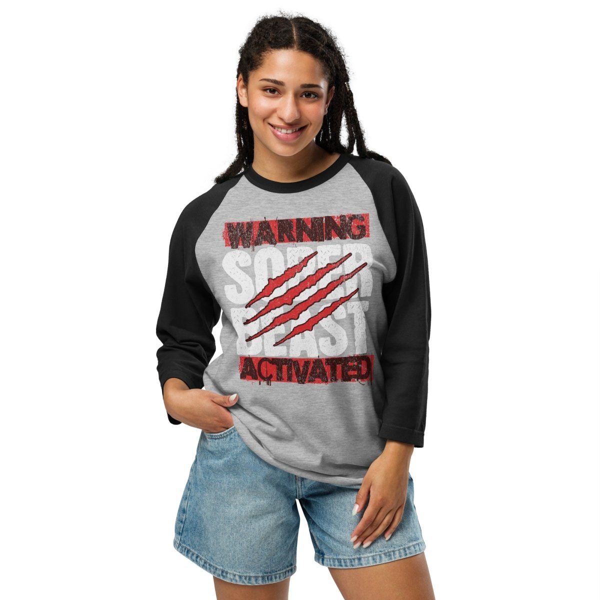 High-Quality Sober Beast Activated 3/4 Sleeve Raglan Shirt for Men & Women | Comfortable Baseball Tee for Casual Wear, Gym & Street Style