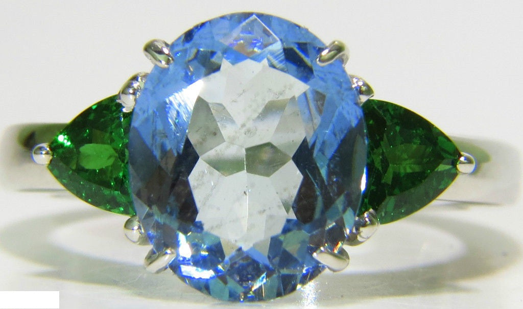 3.98CT Natural Aquamarine Tsavorite Ring in 14K Gold - Elegant Modern Jewelry for Women, Perfect for Weddings, Anniversaries & Special Occasions
